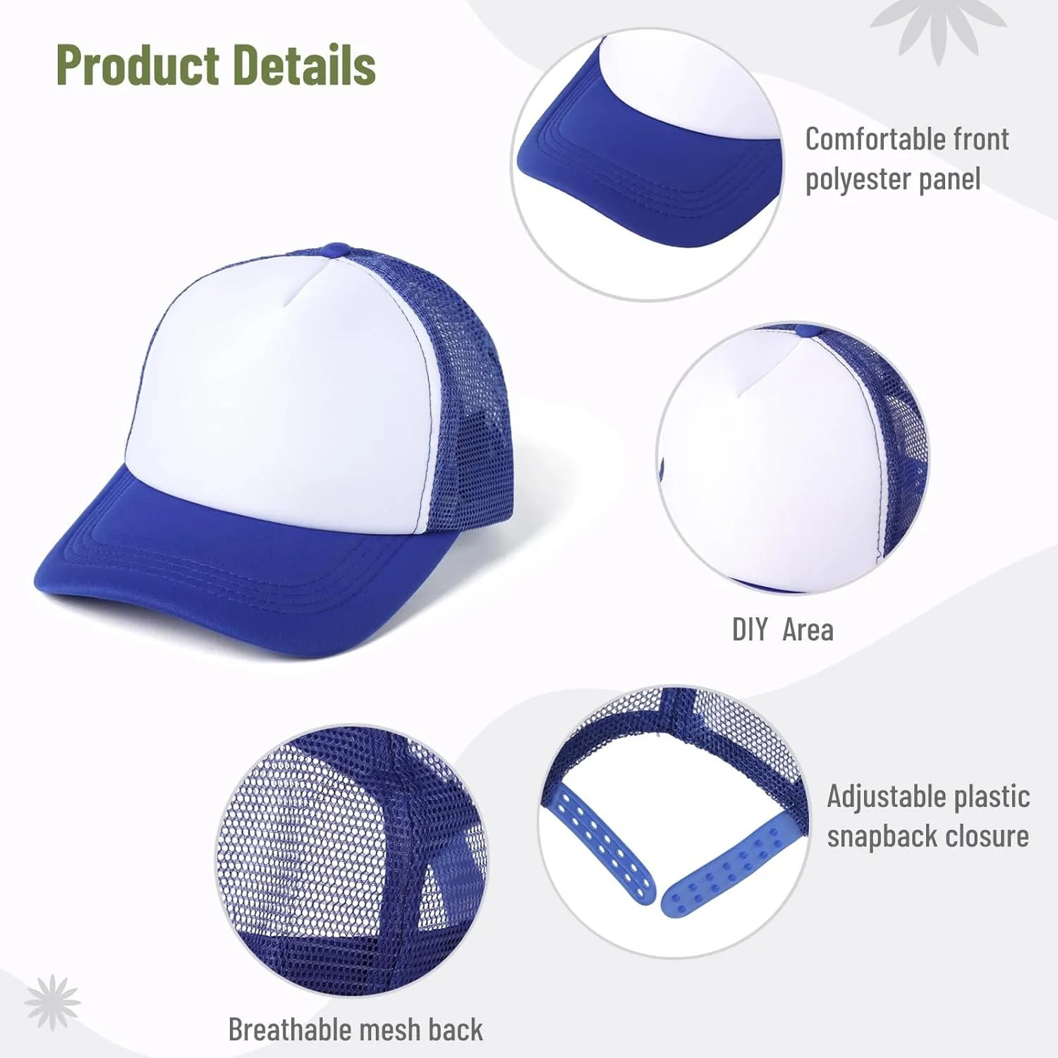 10 PCS Sublimation Blank Trucker Hats, Plain Baseball Caps with Adjustable Back Strap Unisex Mesh Caps for Men and Women DIY