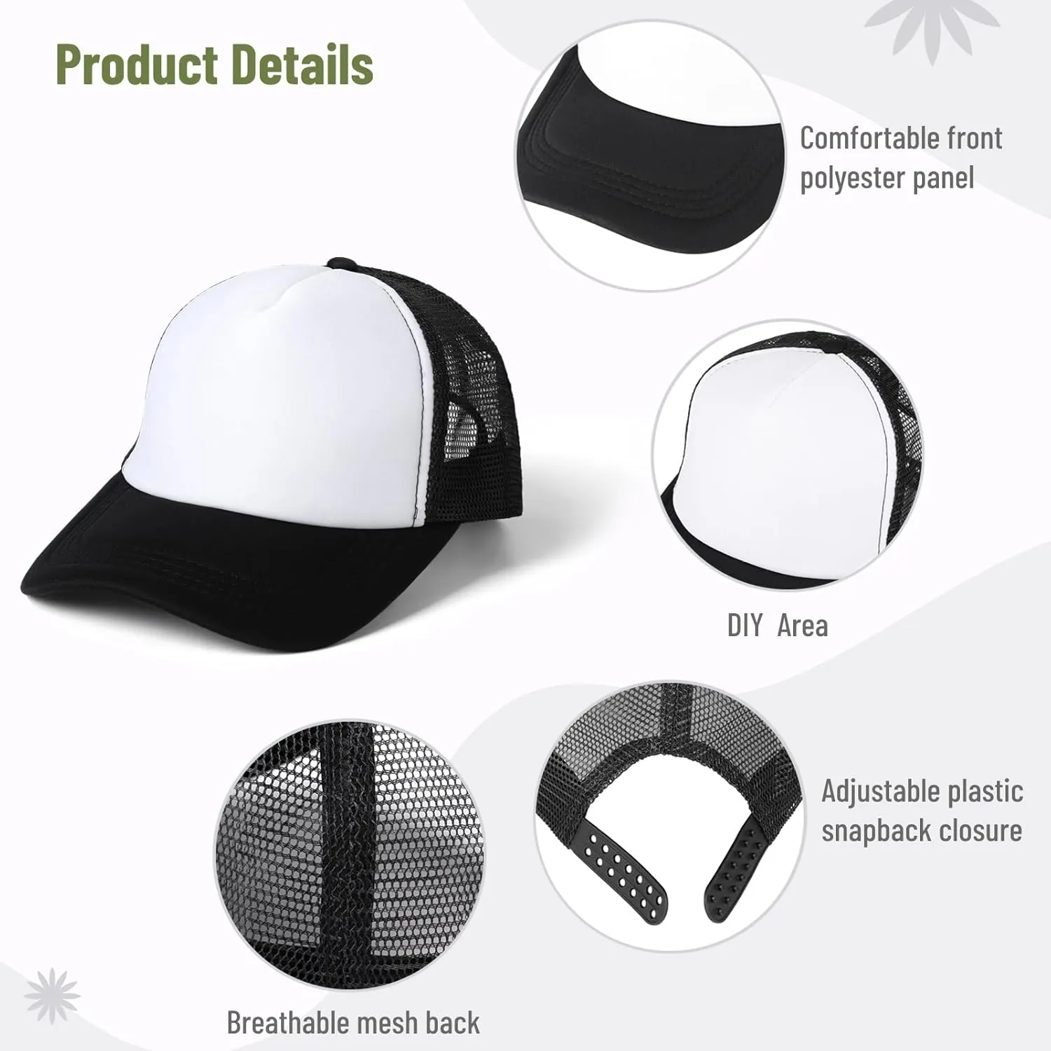 10 PCS Sublimation Blank Trucker Hats, Plain Baseball Caps with Adjustable Back Strap Unisex Mesh Caps for Men and Women DIY