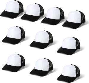 10 PCS Sublimation Blank Trucker Hats, Plain Baseball Caps with Adjustable Back Strap Unisex Mesh Caps for Men and Women DIY