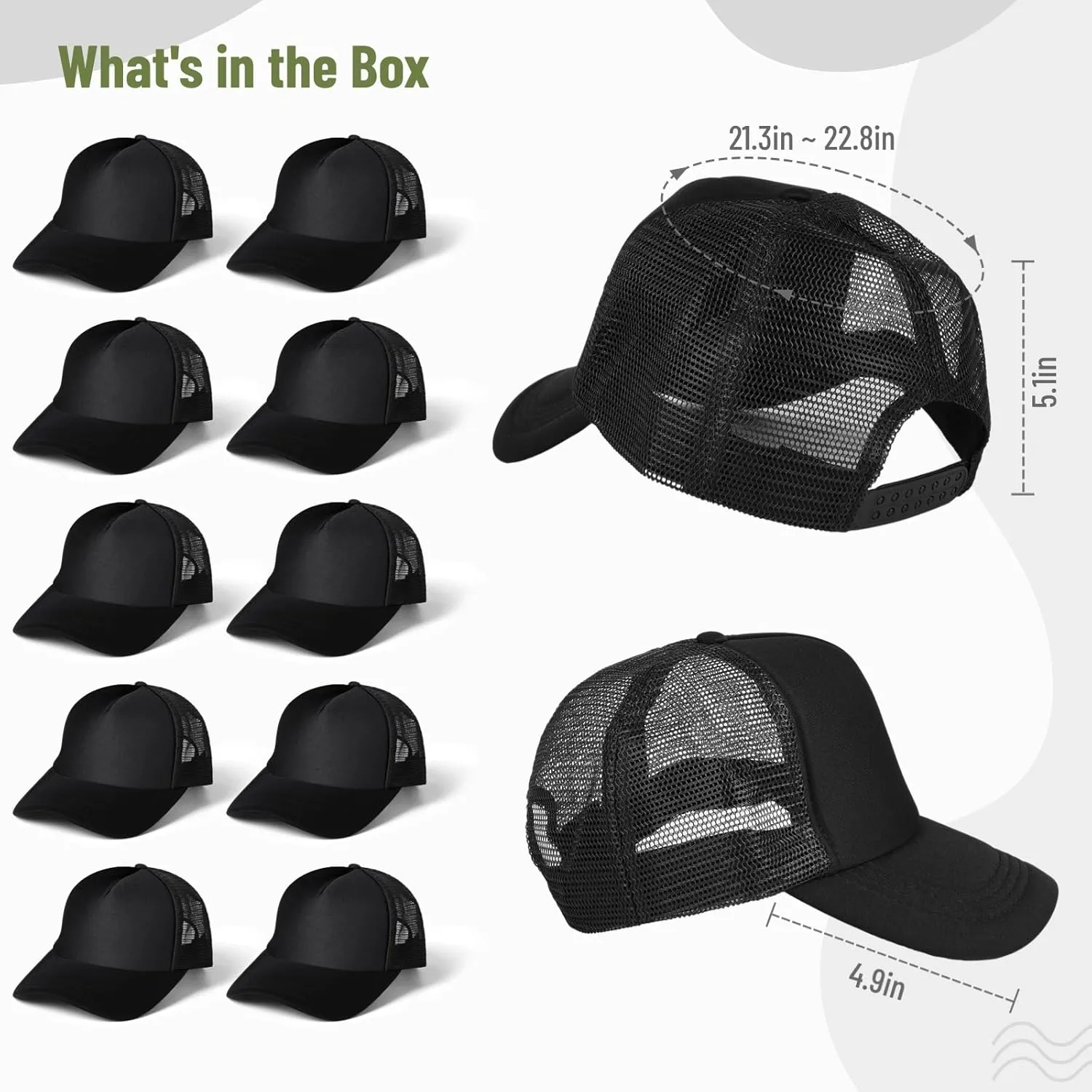 10 PCS Sublimation Blank Trucker Hats, Plain Baseball Caps with Adjustable Back Strap Unisex Mesh Caps for Men and Women DIY