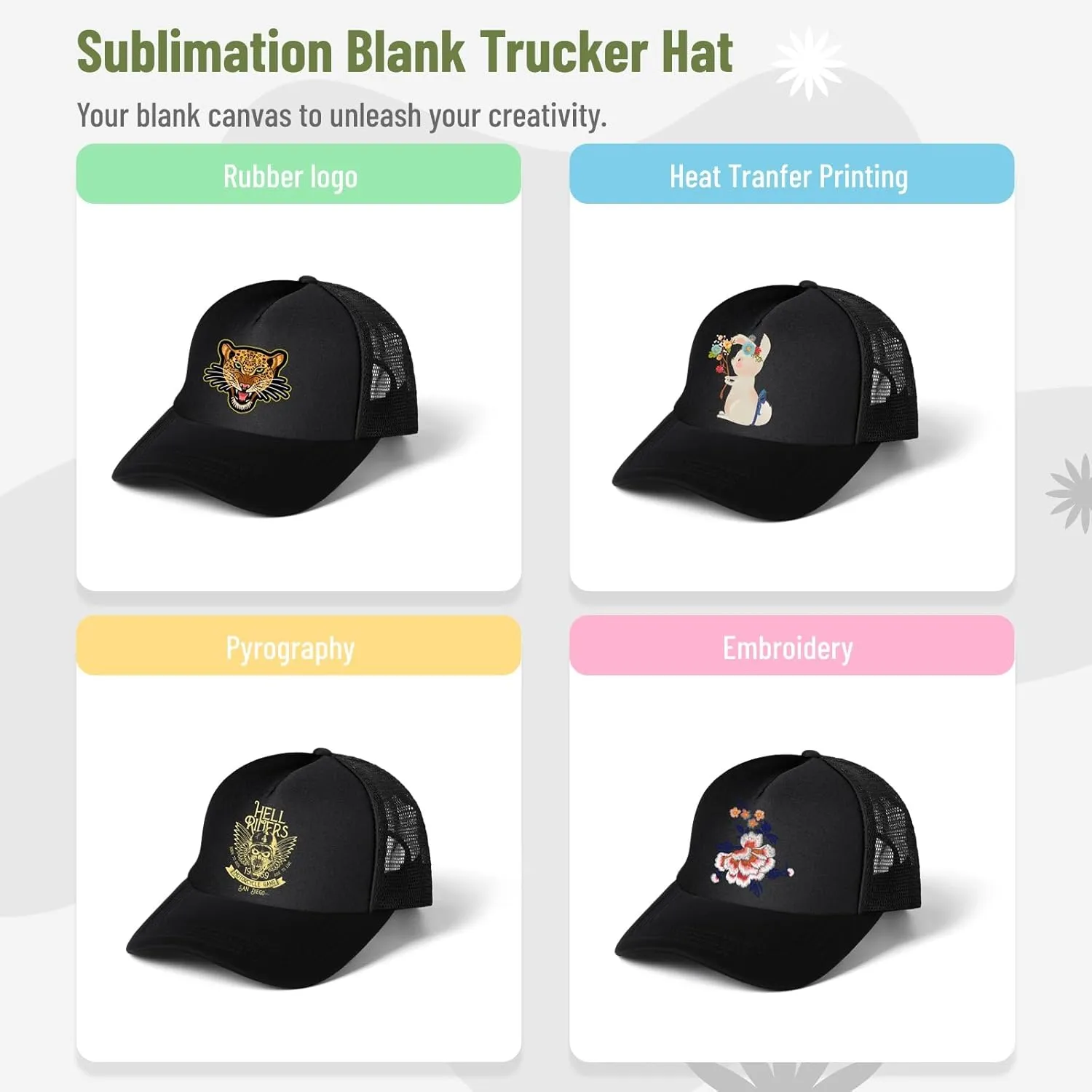 10 PCS Sublimation Blank Trucker Hats, Plain Baseball Caps with Adjustable Back Strap Unisex Mesh Caps for Men and Women DIY