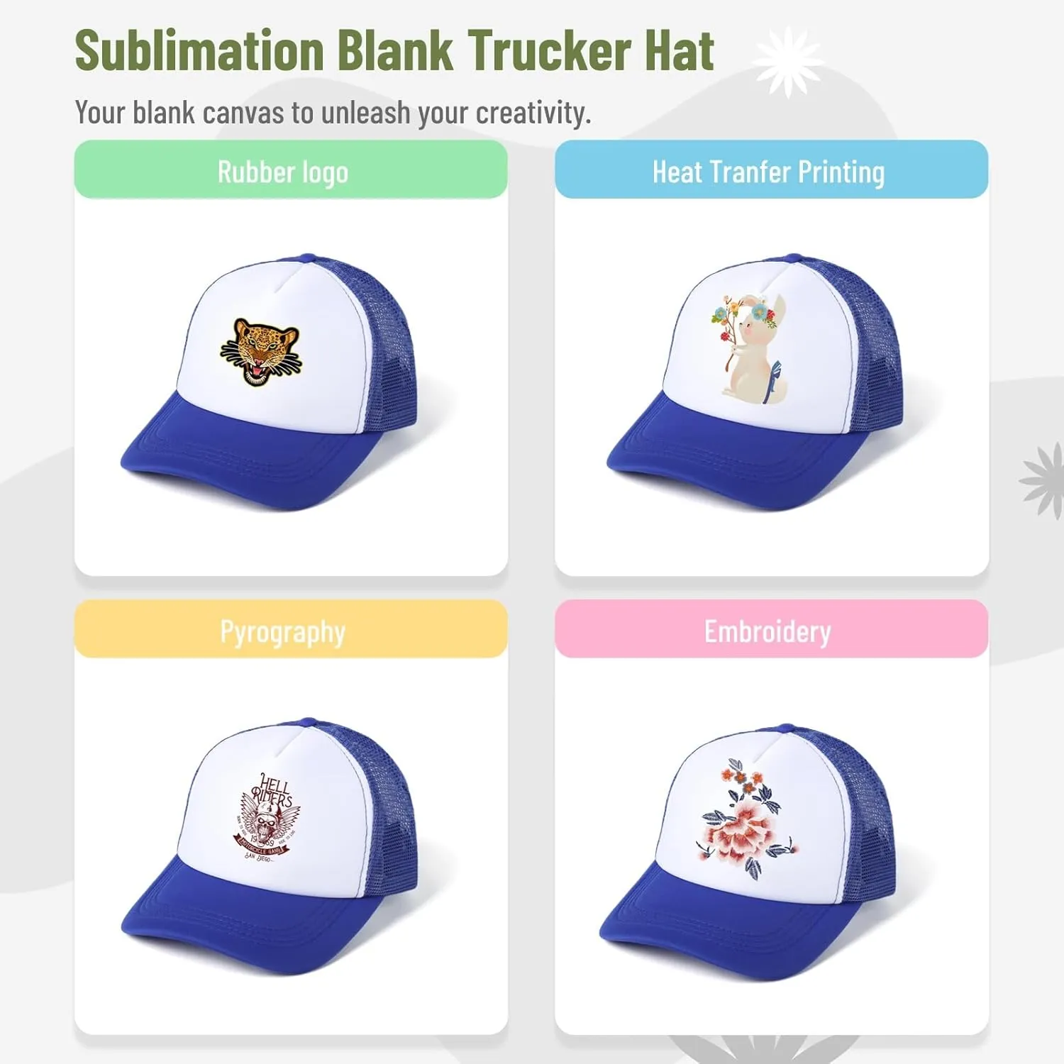10 PCS Sublimation Blank Trucker Hats, Plain Baseball Caps with Adjustable Back Strap Unisex Mesh Caps for Men and Women DIY