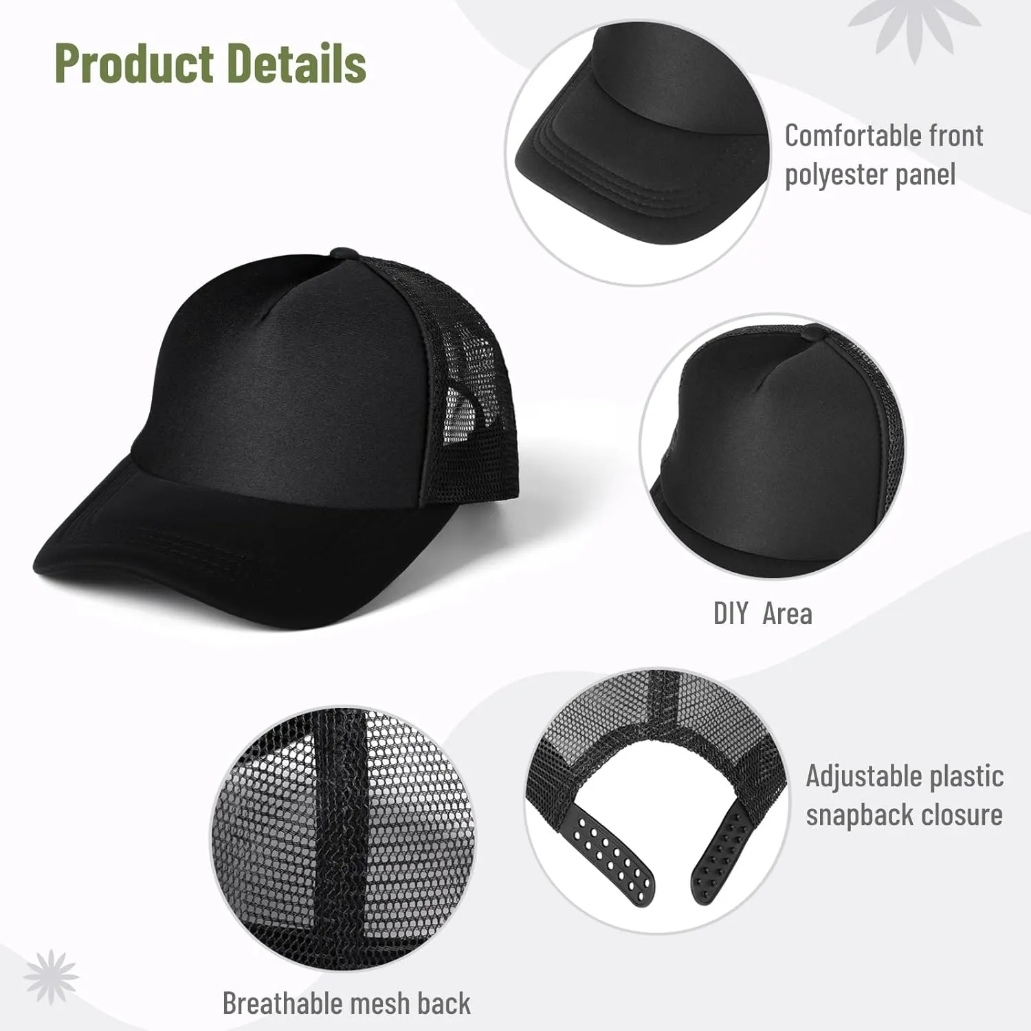 10 PCS Sublimation Blank Trucker Hats, Plain Baseball Caps with Adjustable Back Strap Unisex Mesh Caps for Men and Women DIY