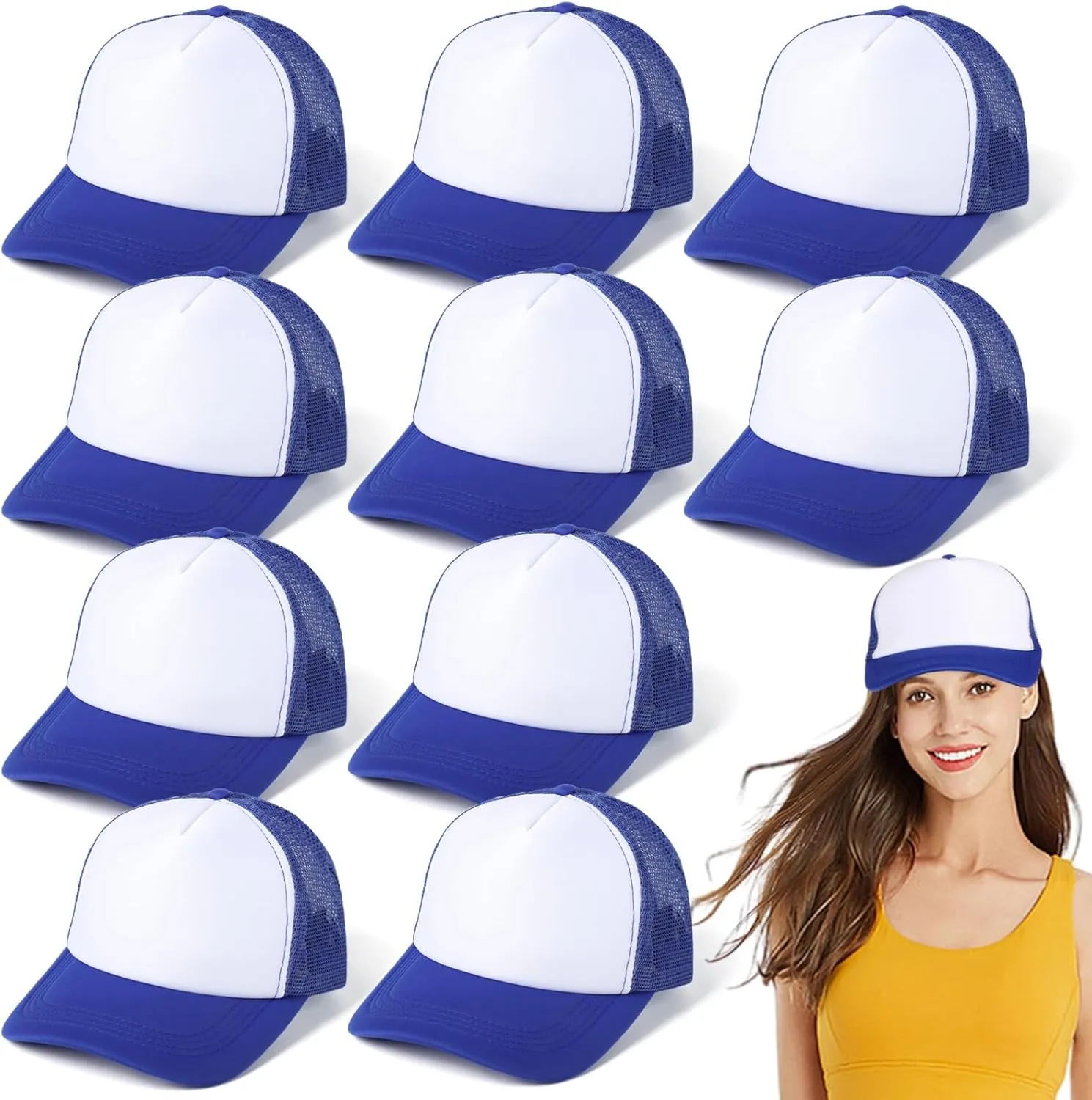 10 PCS Sublimation Blank Trucker Hats, Plain Baseball Caps with Adjustable Back Strap Unisex Mesh Caps for Men and Women DIY