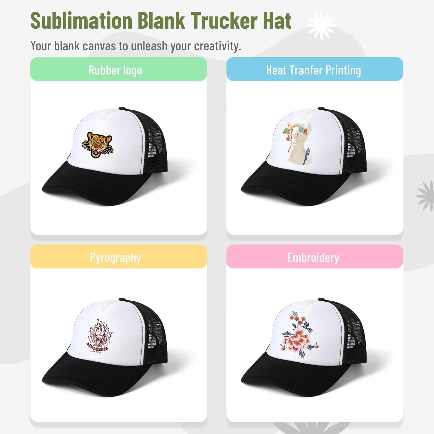 10 PCS Sublimation Blank Trucker Hats, Plain Baseball Caps with Adjustable Back Strap Unisex Mesh Caps for Men and Women DIY