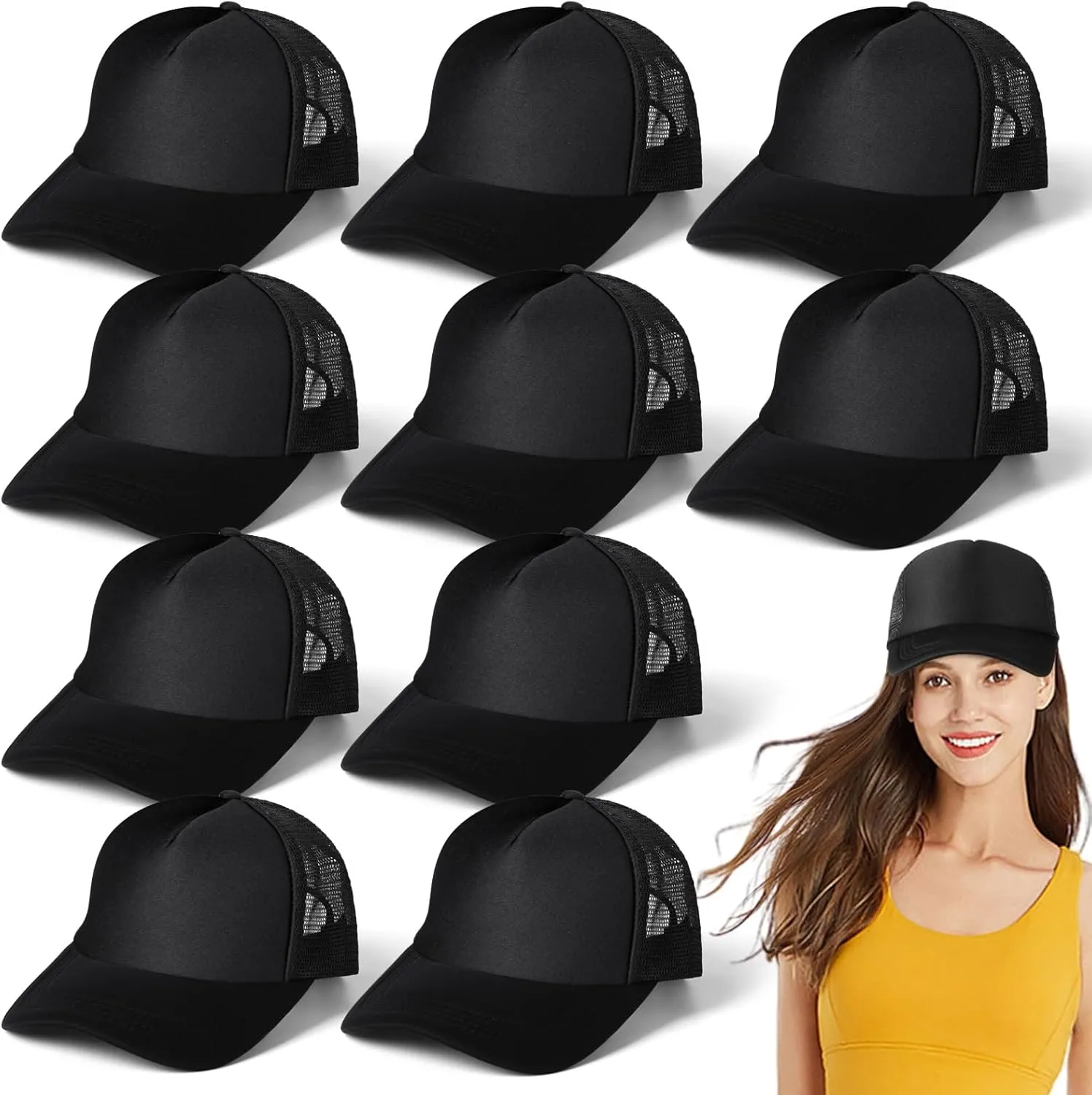 10 PCS Sublimation Blank Trucker Hats, Plain Baseball Caps with Adjustable Back Strap Unisex Mesh Caps for Men and Women DIY