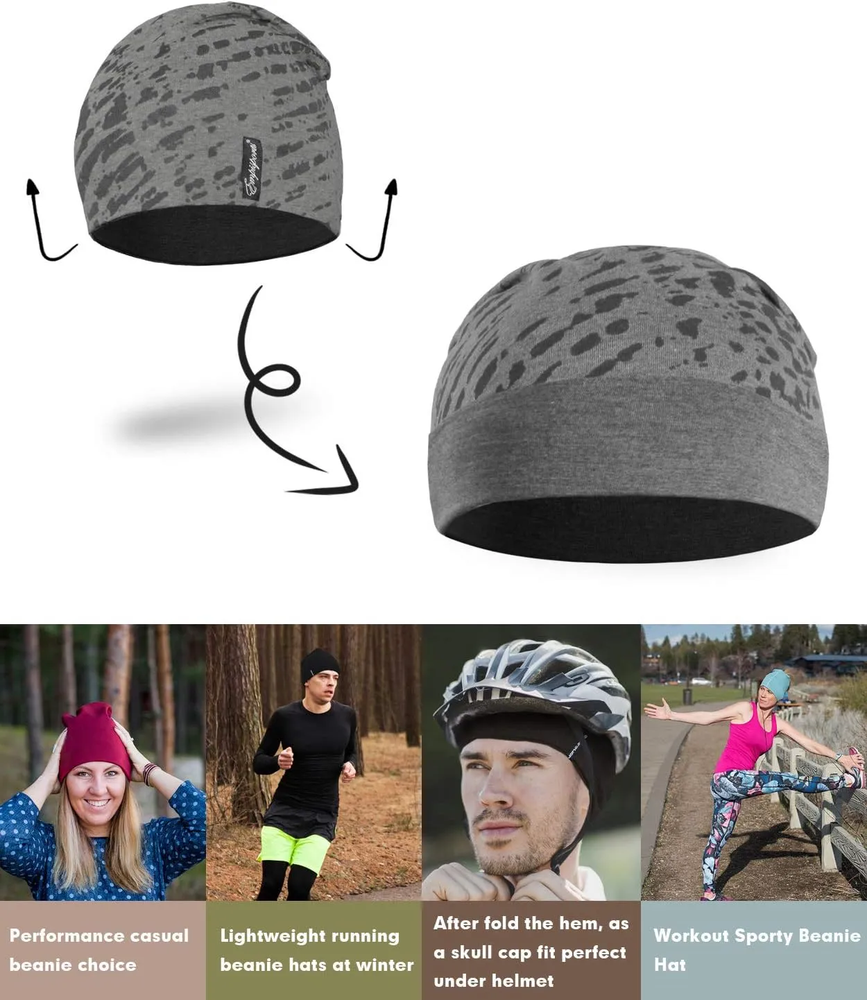 10" Multifunctional Soft Fashion Lightweight Beanies Hats, Cooling Running Skull Cap Helmet Liner Sleep Caps