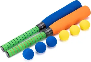 2-Pack 22 Inch Kids Foam Soft Baseball Bat Toys with 6 Balls for Kids Toddlers Youths Outdoor Indoor Sport T Ball Game Playing (Blue & Orange)