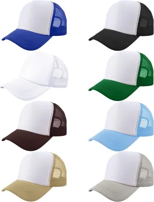 8 Pack Adult Blank Trucker Hats Sublimation Mesh Baseball Cap DIY Plain Trucker Cap for Summer Outdoor Sports