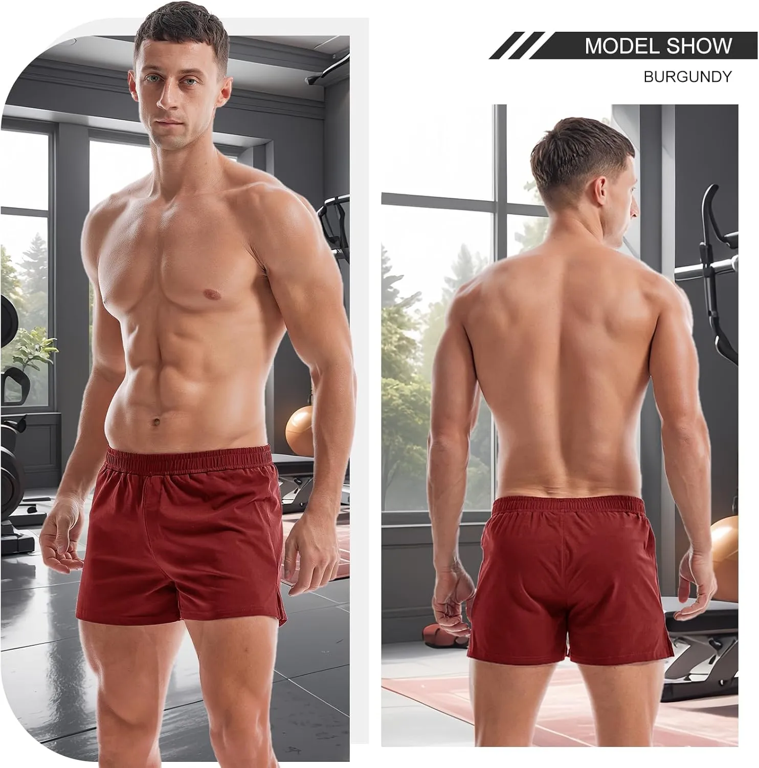 AMY COULEE Mens Gym Shorts 3" Bodybuilding Workout Shorts Lightweight Running Lounge Cotton Sleep Bottoms