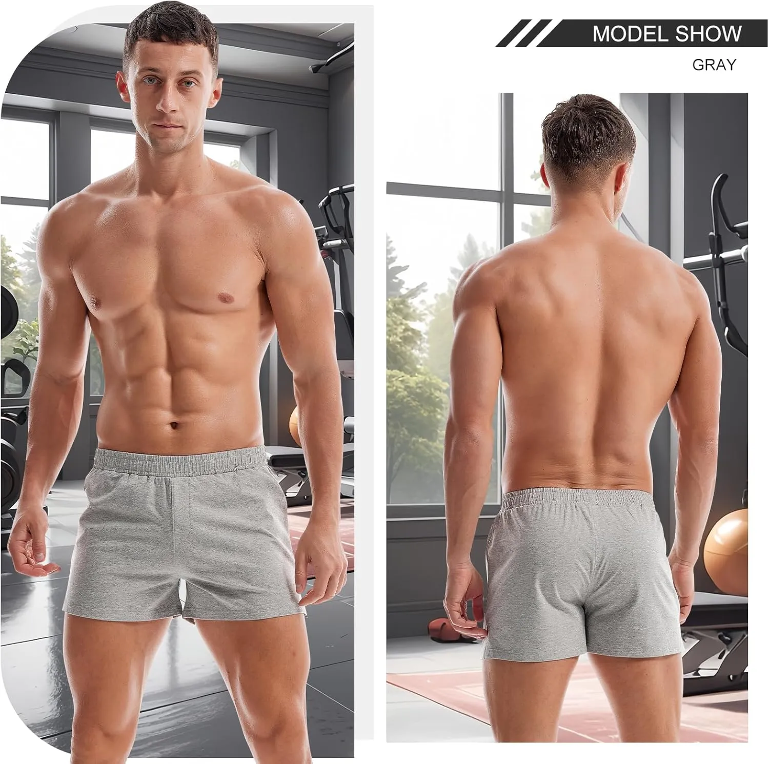 AMY COULEE Mens Gym Shorts 3" Bodybuilding Workout Shorts Lightweight Running Lounge Cotton Sleep Bottoms