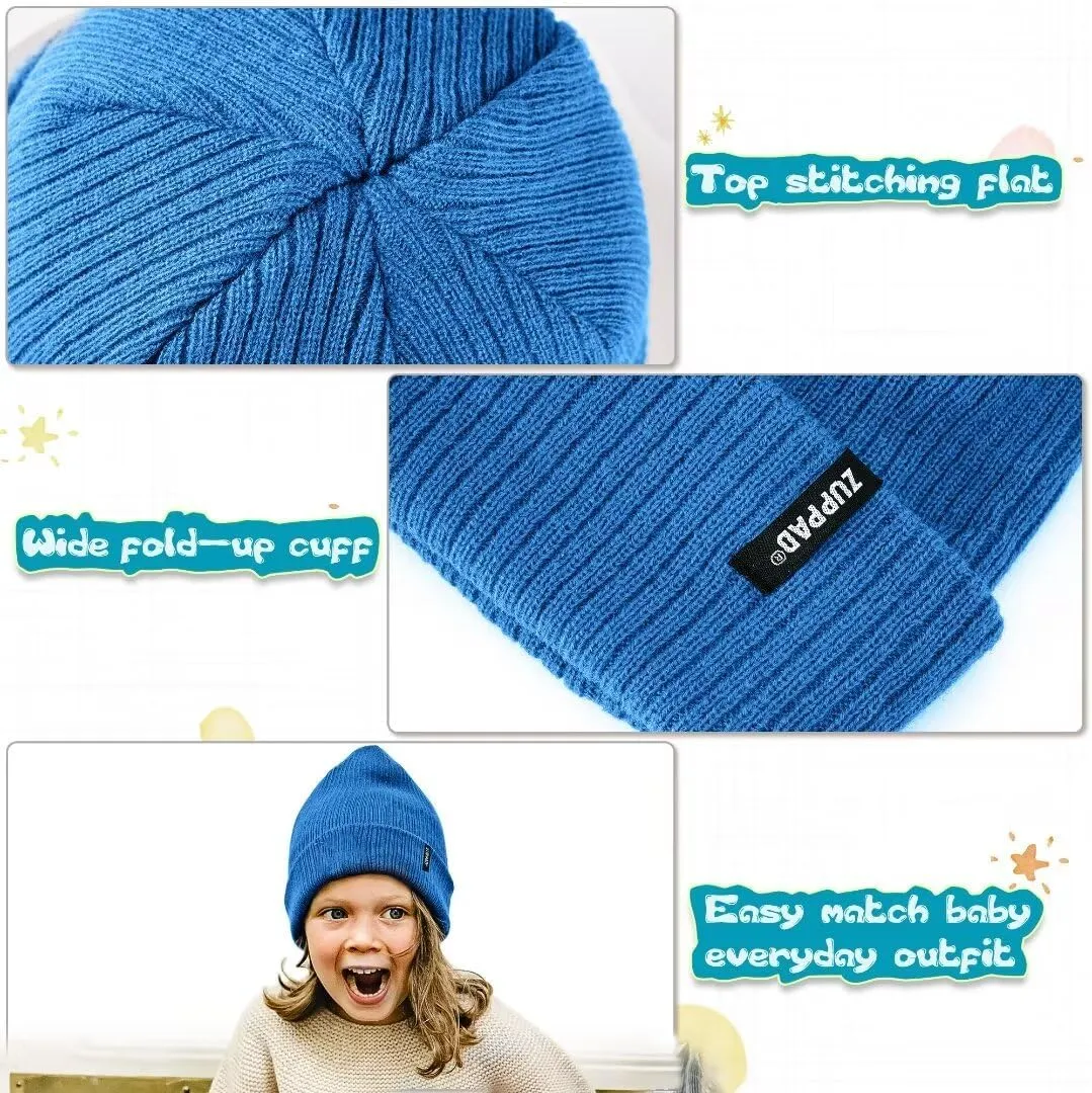 Baby Beanie Hat 3 Packs Toddler Girls Boys, Baby Hats Winter Warm Knitted Thermal with Fleece Lining, Kids Winter Hat