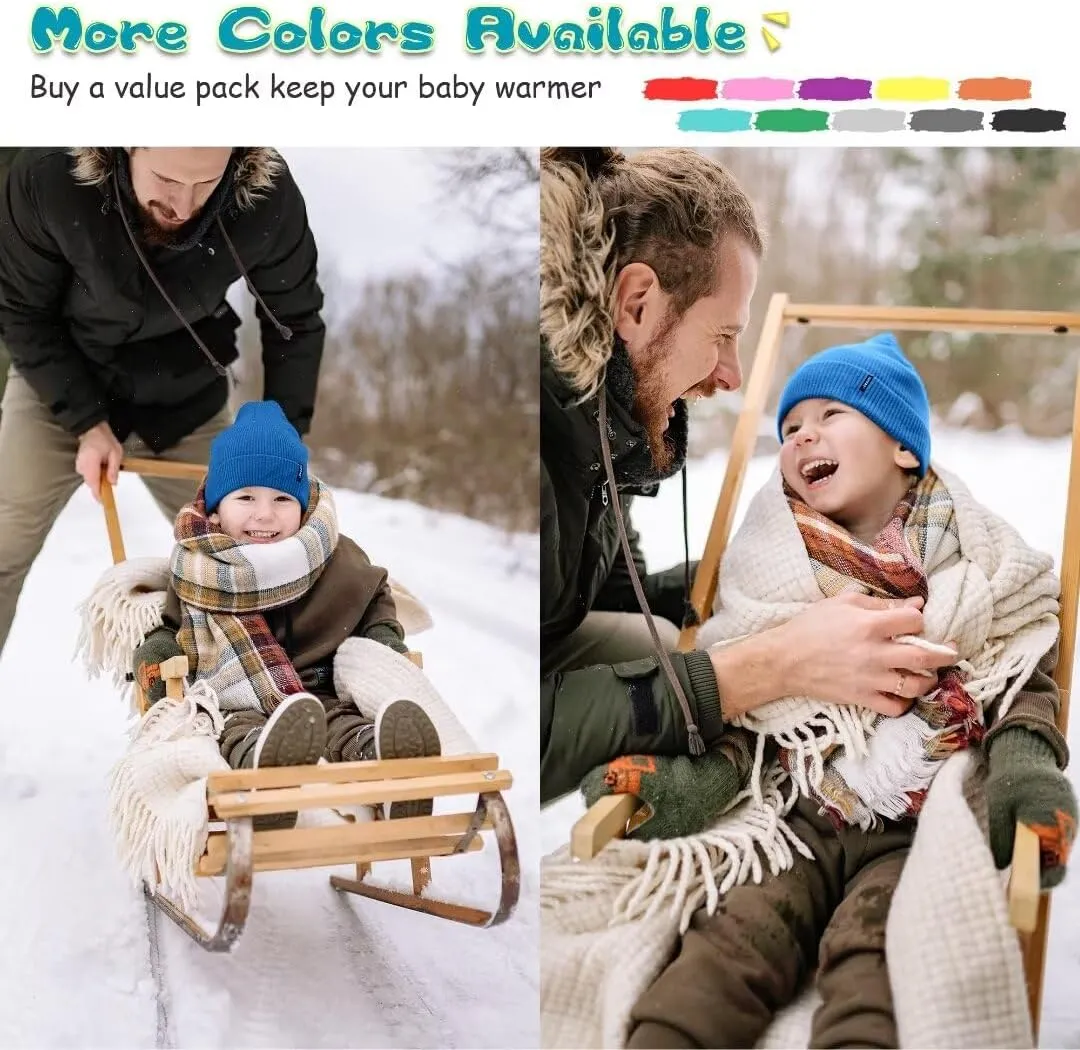 Baby Beanie Hat 3 Packs Toddler Girls Boys, Baby Hats Winter Warm Knitted Thermal with Fleece Lining, Kids Winter Hat