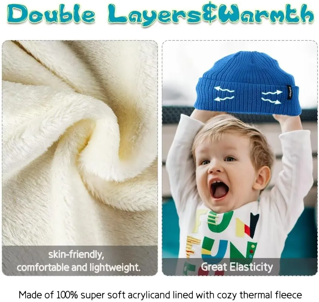 Baby Beanie Hat 3 Packs Toddler Girls Boys, Baby Hats Winter Warm Knitted Thermal with Fleece Lining, Kids Winter Hat