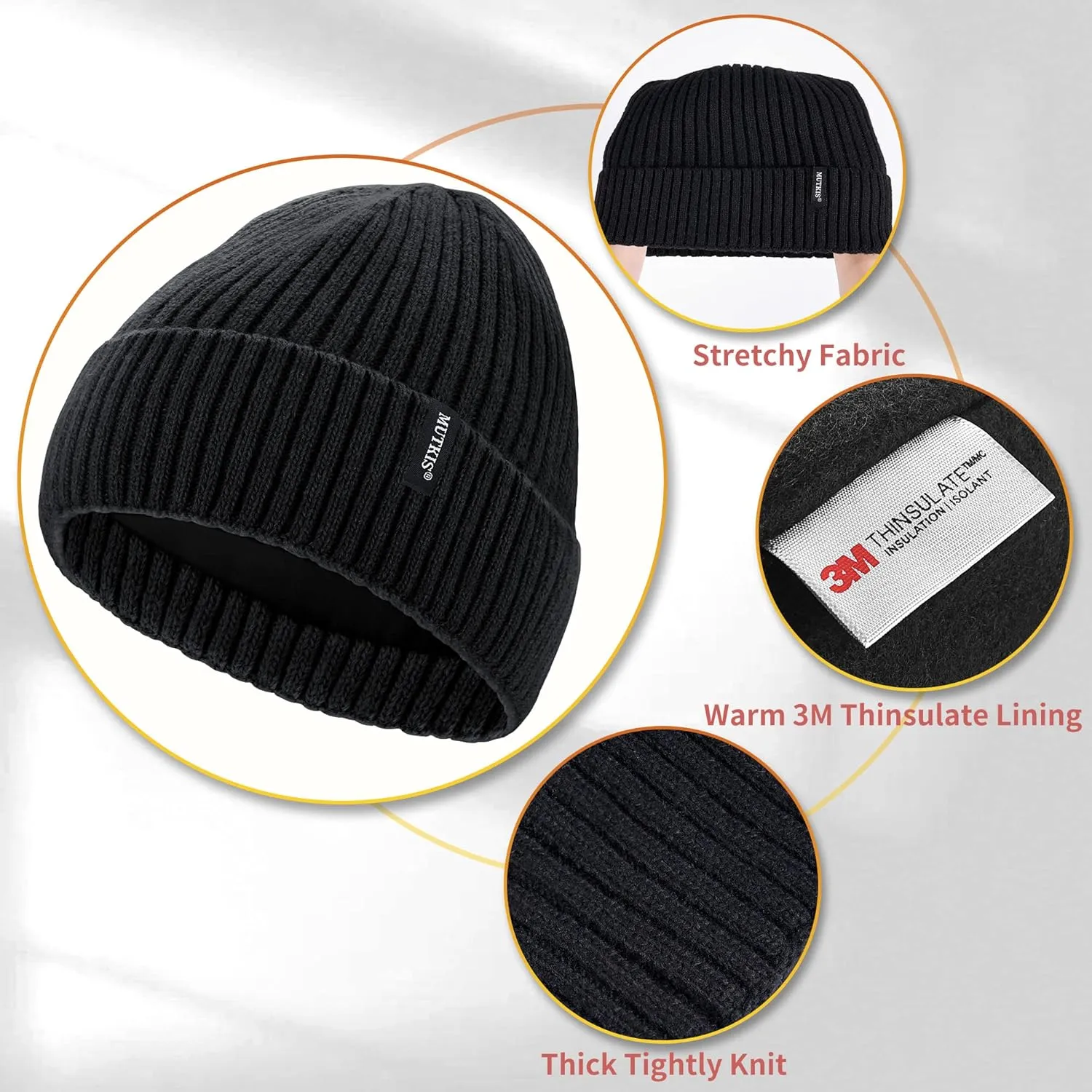 Beanie Hats for Men 30% Merino Wool Knit Hat, Winter Hats for Women Thick Warm Lined, Beanie for Women Cold Weather Skull Cap