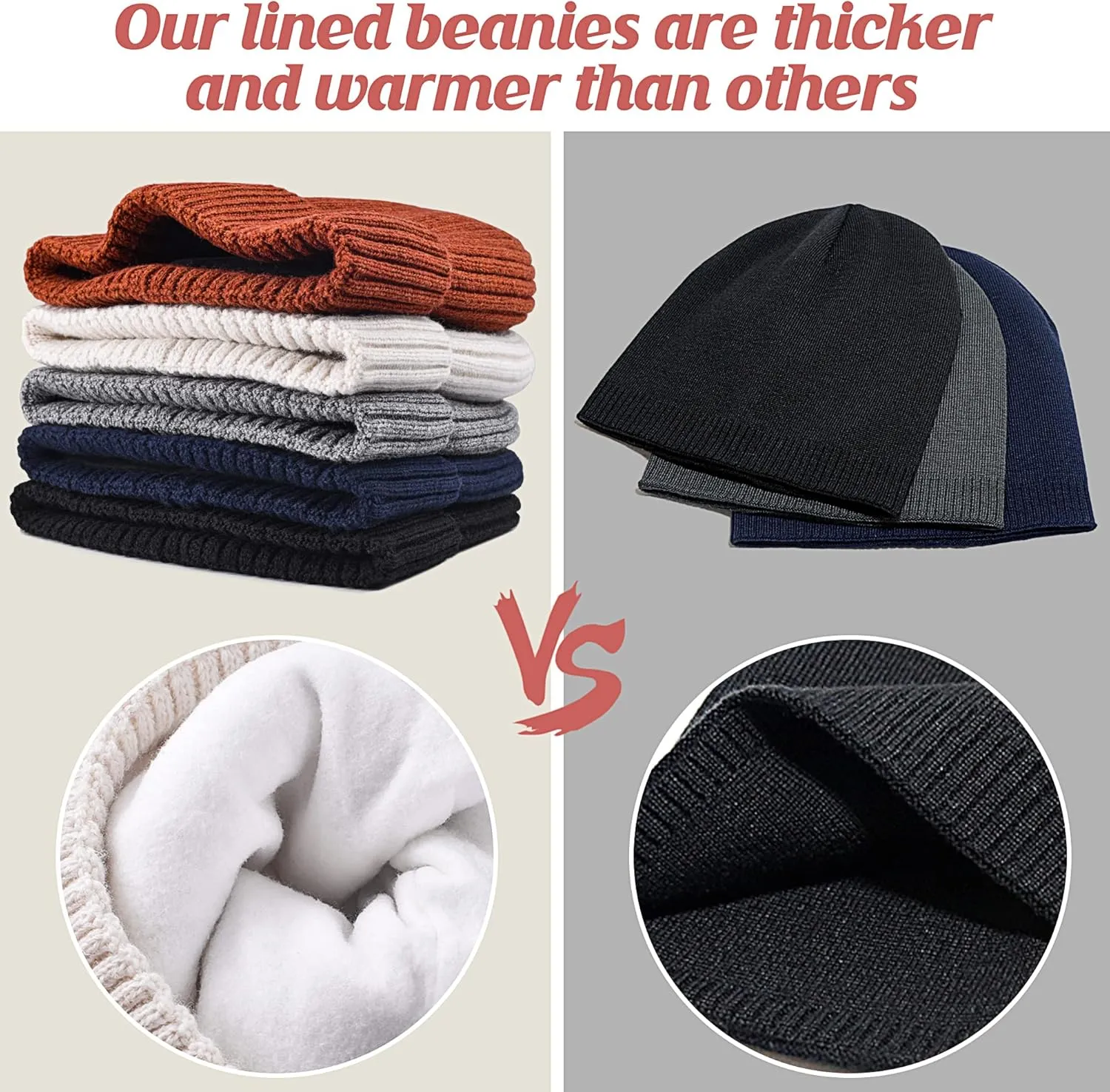 Beanie Hats for Men 30% Merino Wool Knit Hat, Winter Hats for Women Thick Warm Lined, Beanie for Women Cold Weather Skull Cap