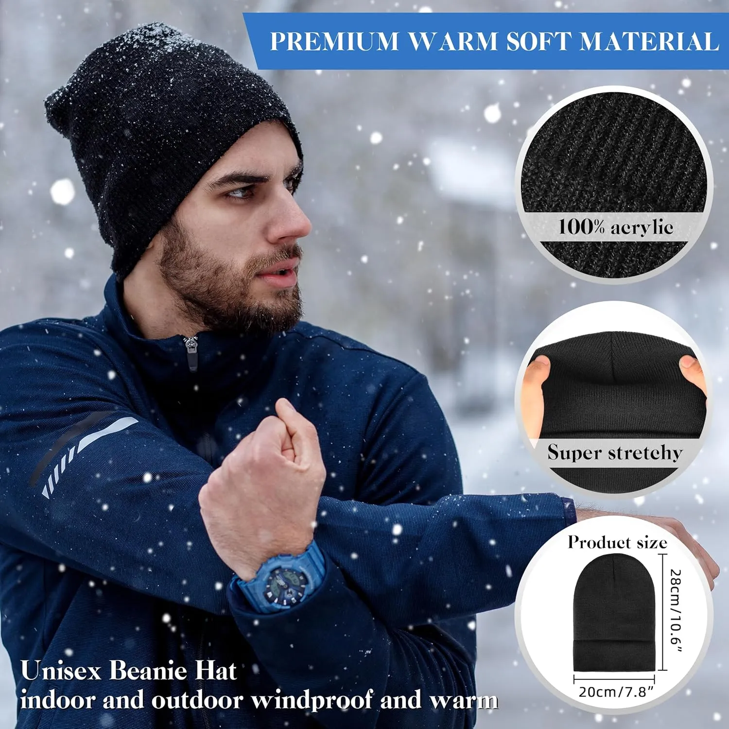 Beanies for Men Women 2 Pack Fall Winter Men's Hats Unisex Warm Knit Skullies Beanies Soft Ski Caps