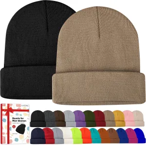 Beanies for Men Women 2 Pack Fall Winter Men's Hats Unisex Warm Knit Skullies Beanies Soft Ski Caps