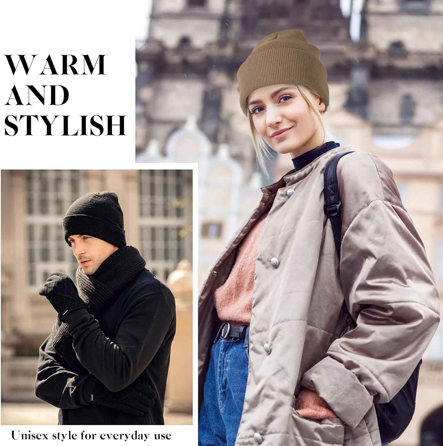 Beanies for Men Women 2 Pack Fall Winter Men's Hats Unisex Warm Knit Skullies Beanies Soft Ski Caps