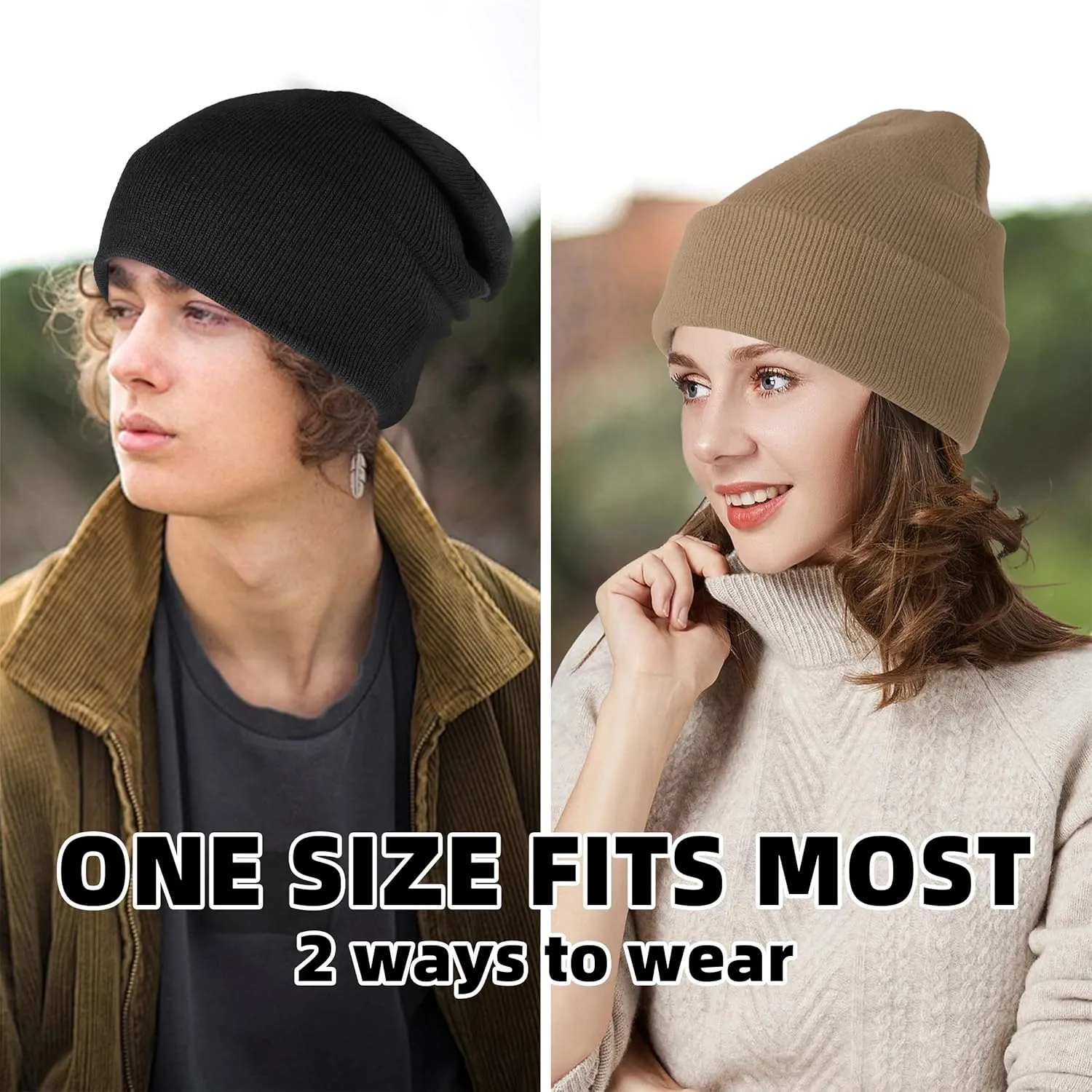 Beanies for Men Women 2 Pack Fall Winter Men's Hats Unisex Warm Knit Skullies Beanies Soft Ski Caps