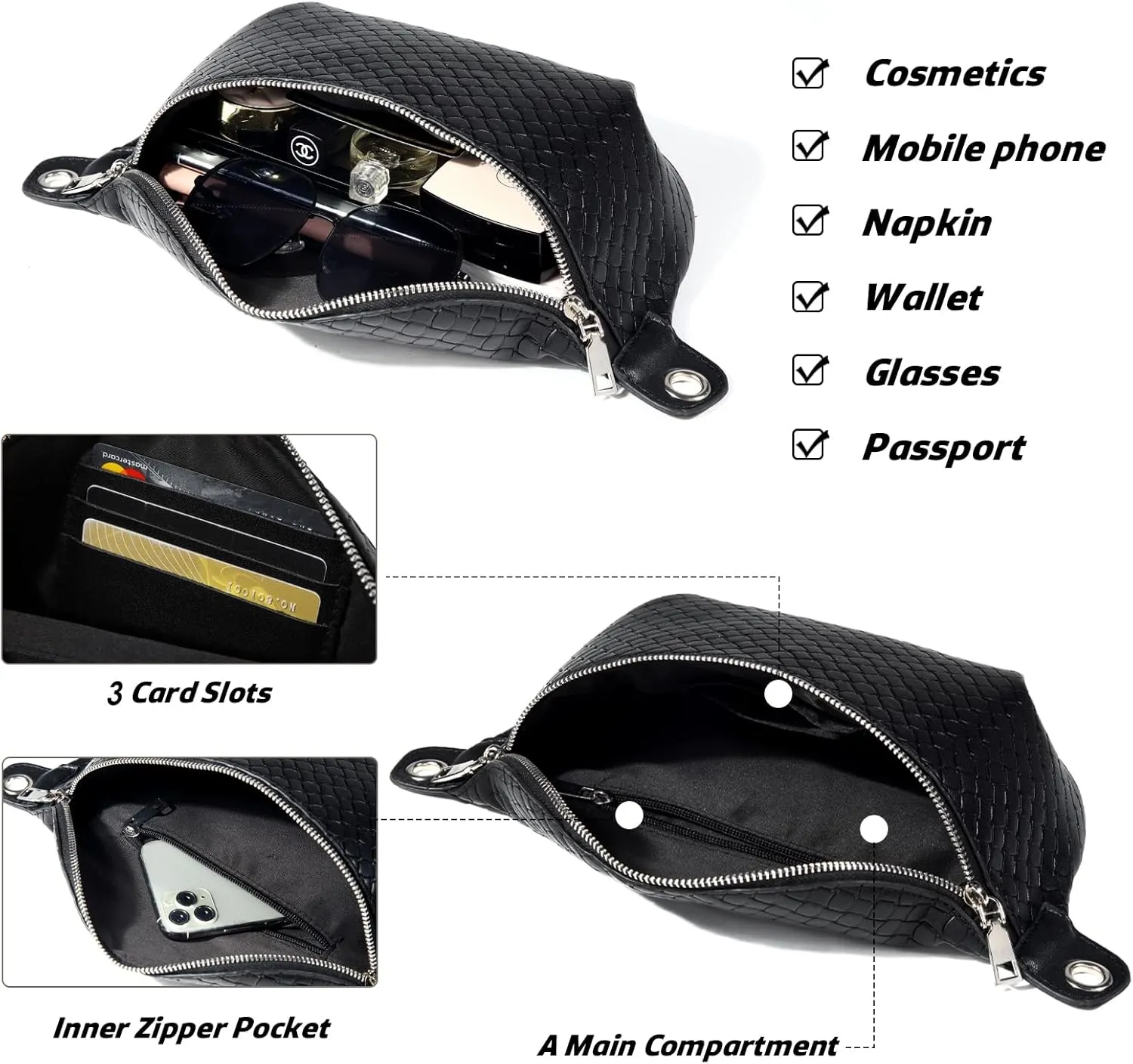 Crossbody Sling Bag Purse for Women - Small Chest Fanny Pack Trendy Travel Faux Leather Cross Body Bags with Adjustable Strap