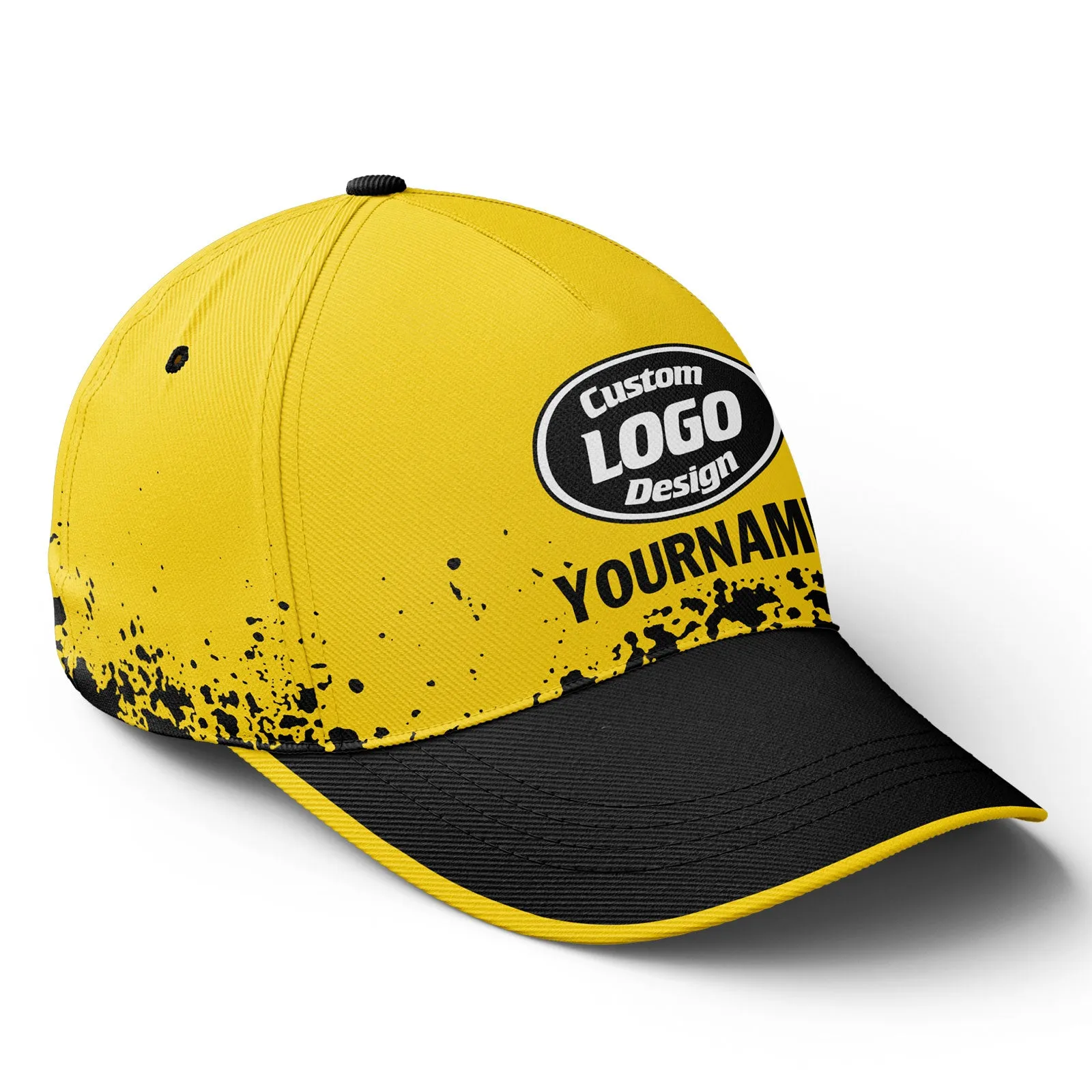 Custom Black Yellow Hat Sport Design Cap Stitched Adjustable Personalized YW061-D020231-7