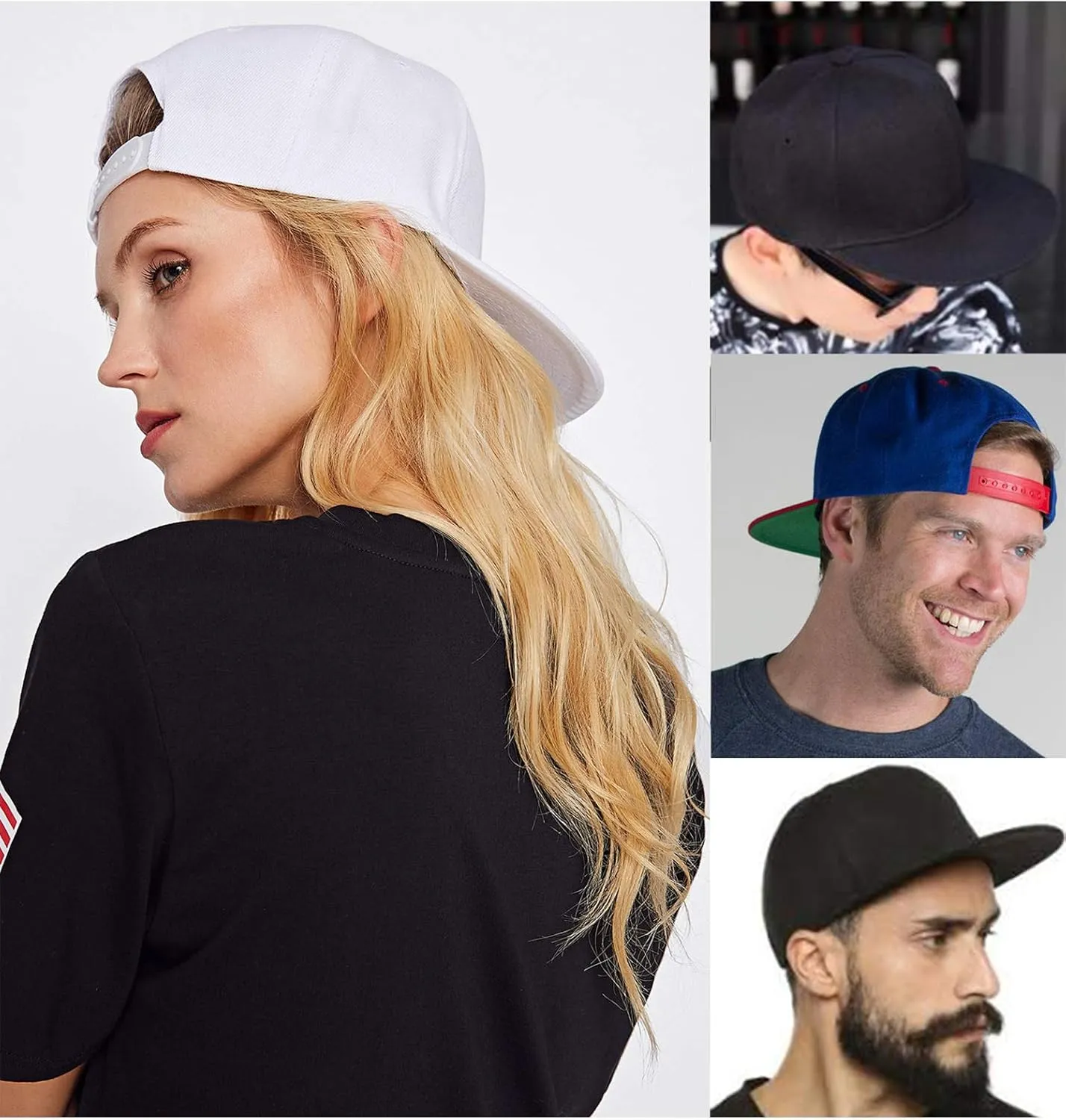 D&I Classic Blank Snapback Flat Bill Visor Hat Cap w Adjustable Adjustable Back