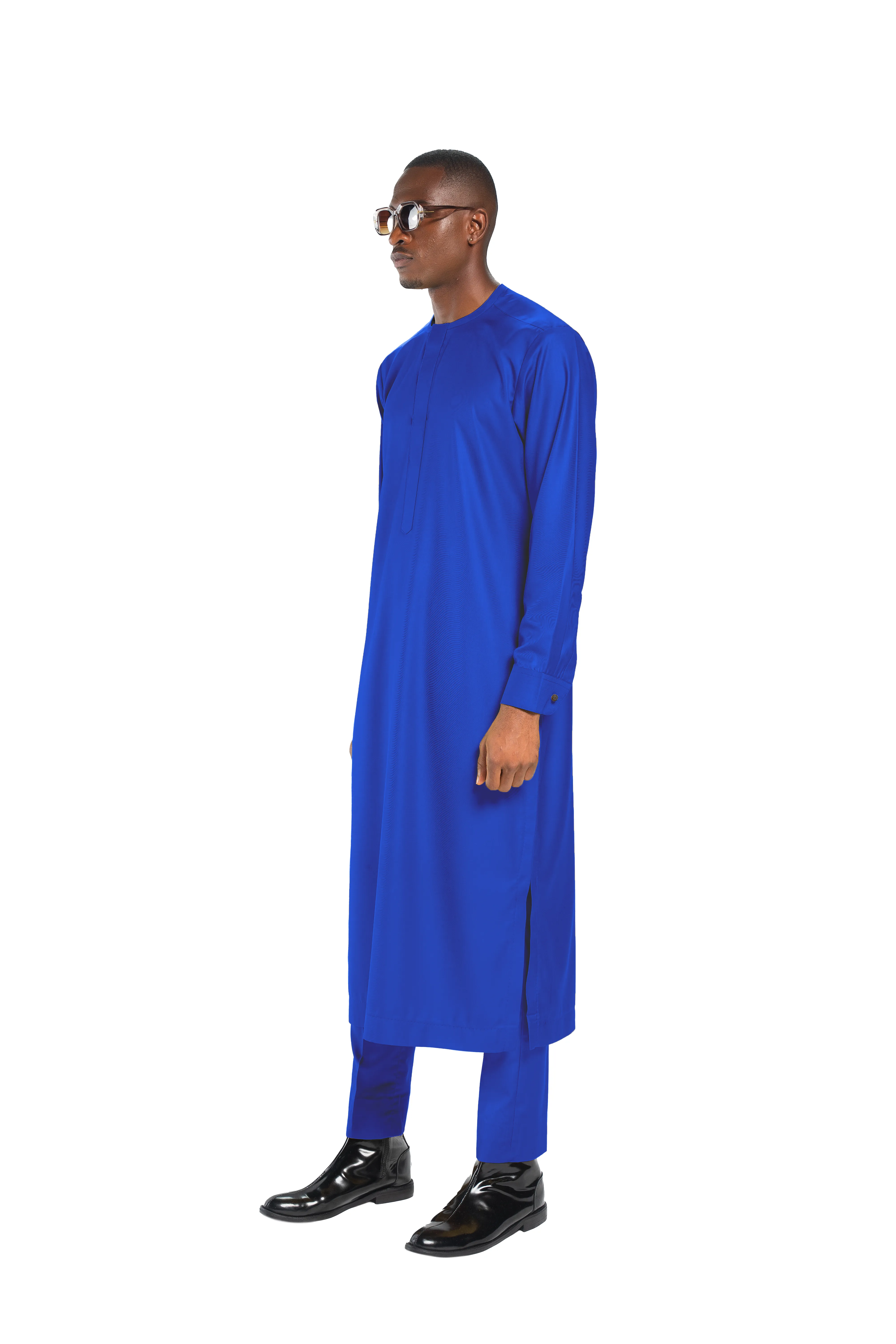 Extended Length Long Sleeve Wool Matching Set in Royal Blue