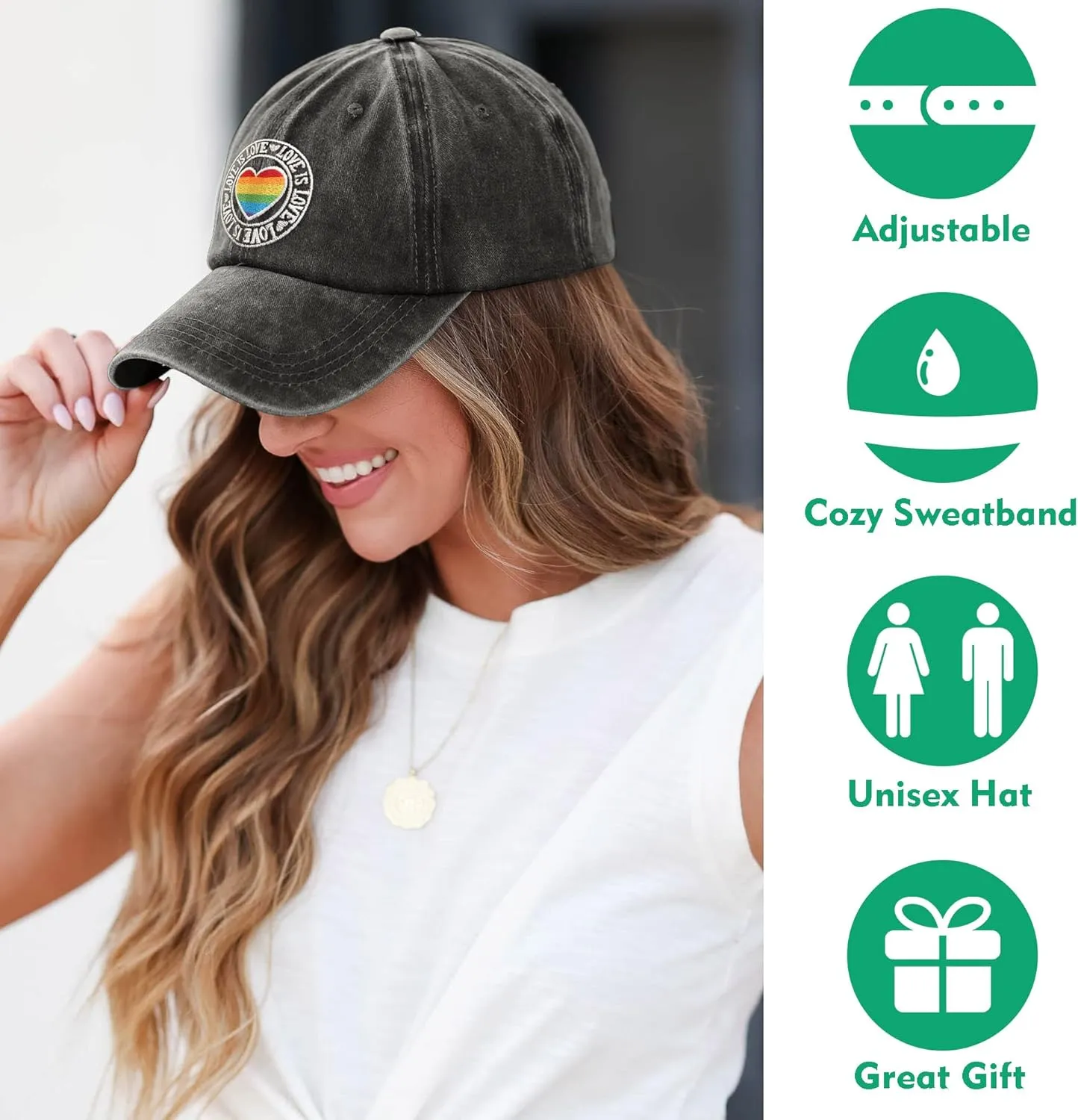Gay Pride Baseball Hat for Men and Women, LGBT Rainbow Embroidered Trucker Hats Adjustable Washable LGBTQ Baseball Cap Gifts