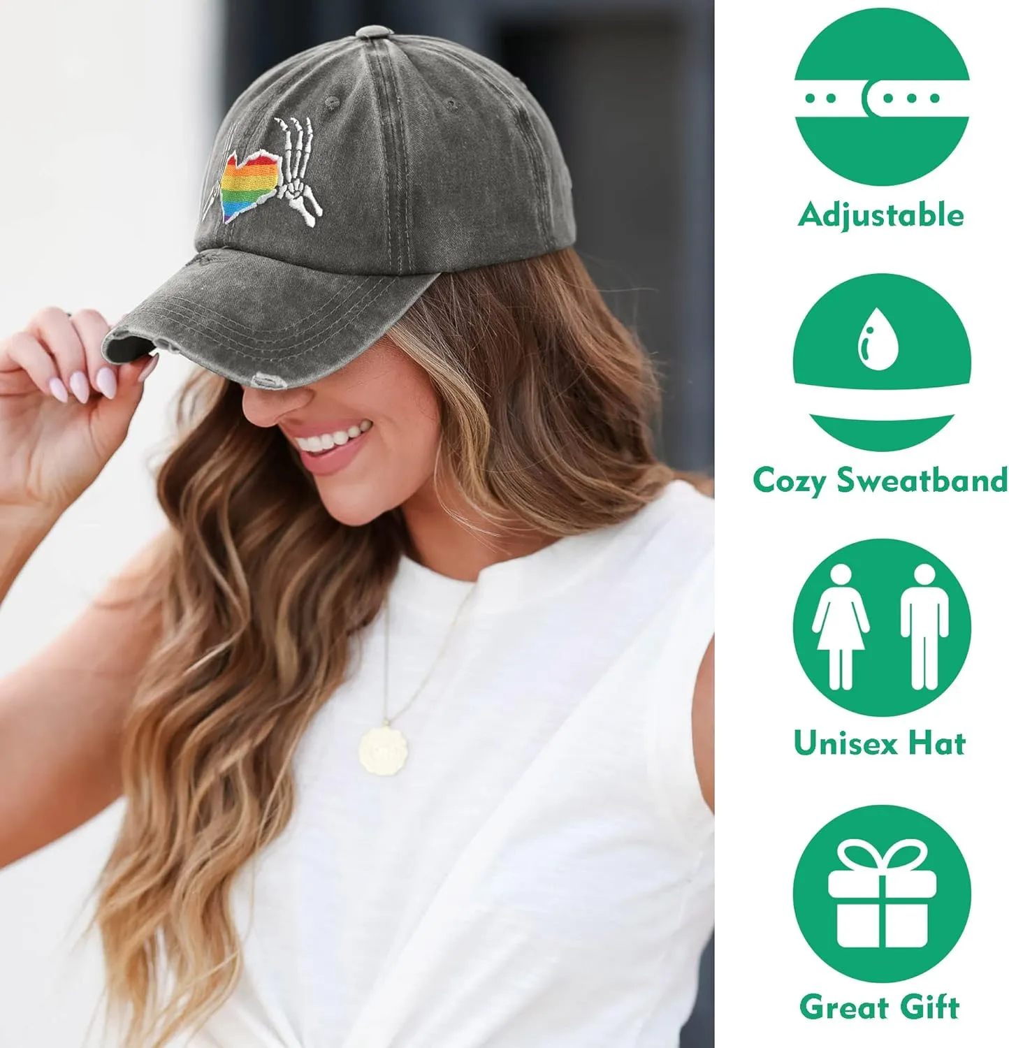 Gay Pride Baseball Hat for Men and Women, LGBT Rainbow Embroidered Trucker Hats Adjustable Washable LGBTQ Baseball Cap Gifts