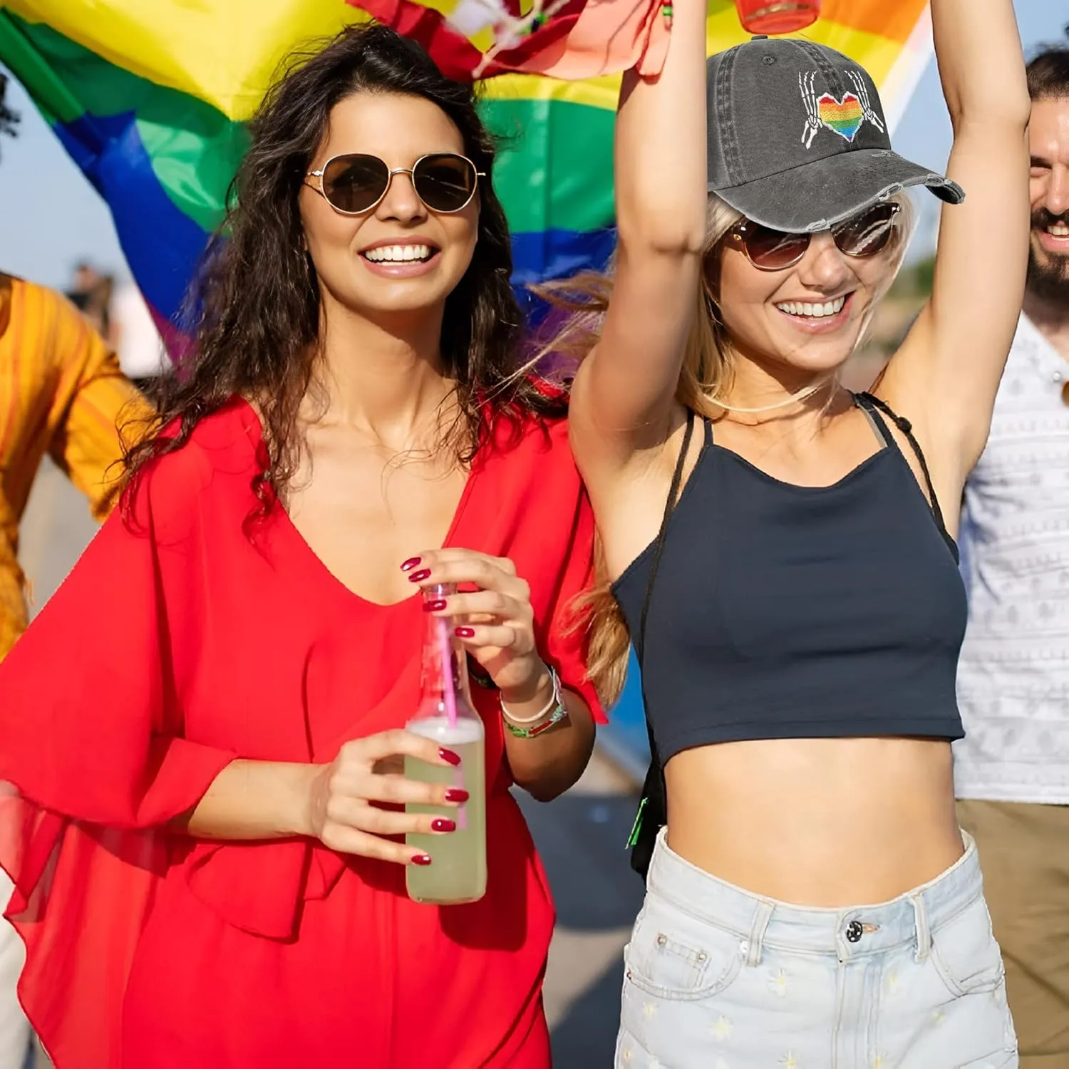 Gay Pride Baseball Hat for Men and Women, LGBT Rainbow Embroidered Trucker Hats Adjustable Washable LGBTQ Baseball Cap Gifts