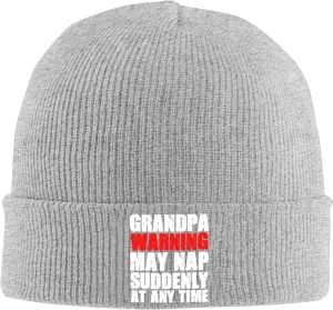 Grandpa Warning May Nap Suddenly at Any Time Beanies for Men & Women - Knit Beanie Soft Skull Caps,Daily Winter Hat