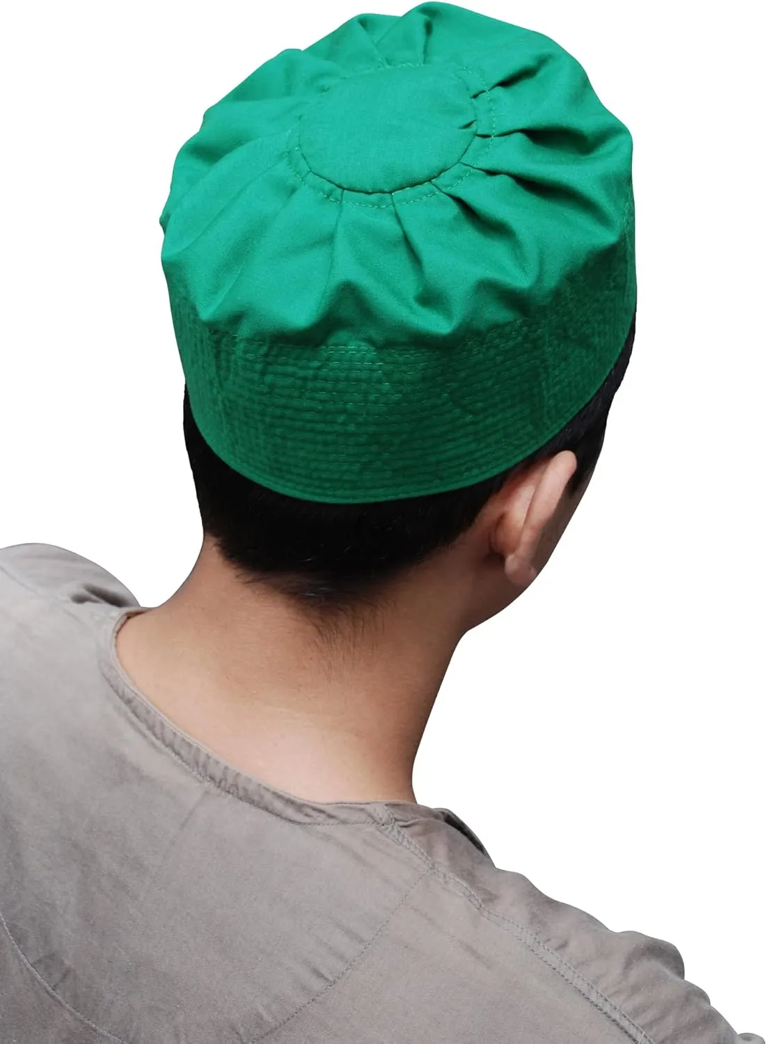 Gray Cotton-Blend Pleated Top 3.5in Tall Fabric Kufi Prayer Cap Beanie