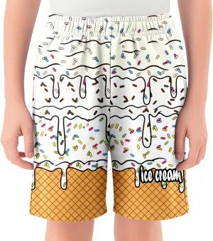 Ice Cream Shorts Boys Swim Trunks Elastic Waist with Pockets Summer Cool Cute Preppy Ice Cream Drip Baseball Shorts