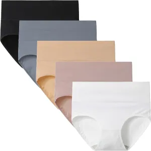 INNERSY Women's High Waisted Underwear Cotton Panties Regular & Plus Size 5-Pack
