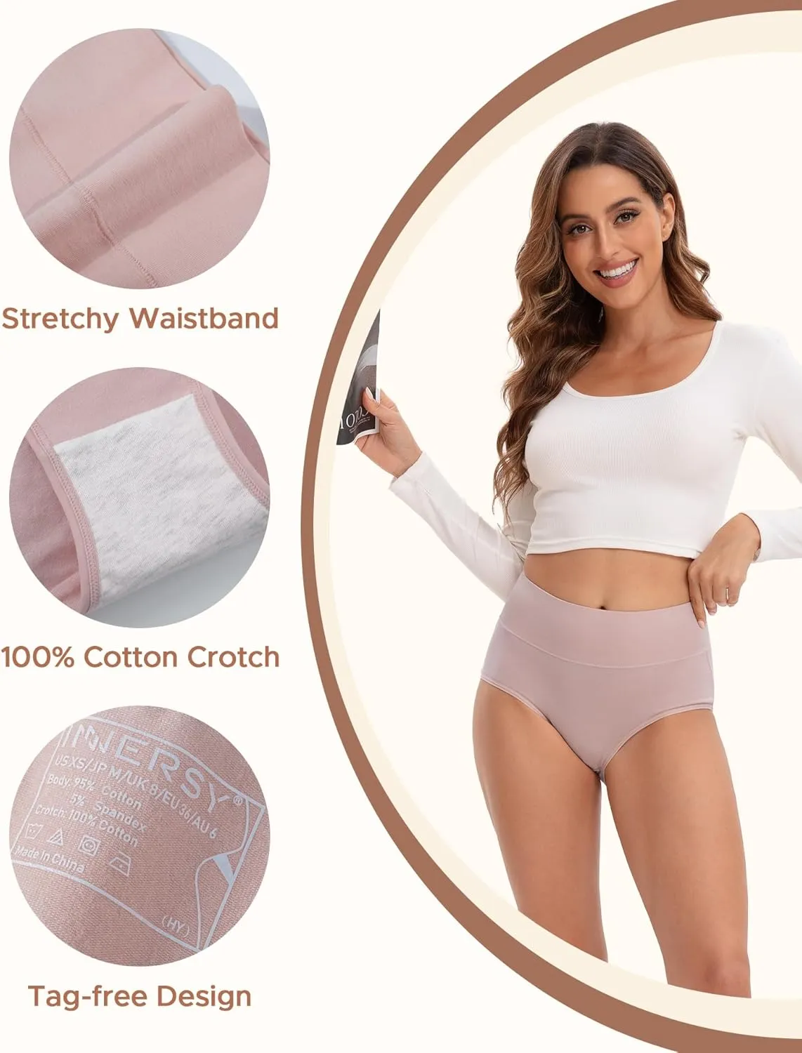 INNERSY Women's High Waisted Underwear Cotton Panties Regular & Plus Size 5-Pack