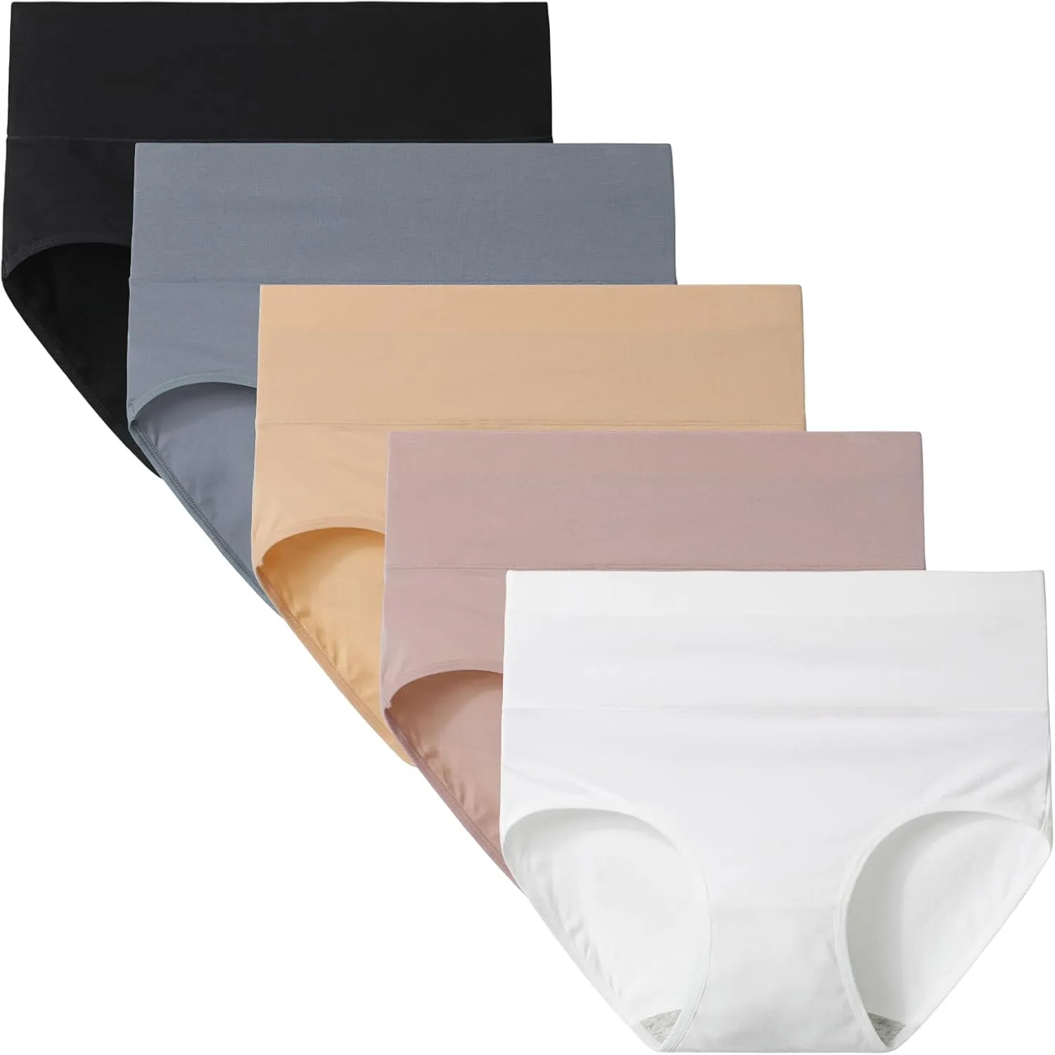 INNERSY Women's High Waisted Underwear Cotton Panties Regular & Plus Size 5-Pack