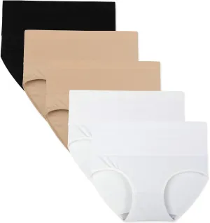 INNERSY Women's High Waisted Underwear Cotton Panties Regular & Plus Size 5-Pack