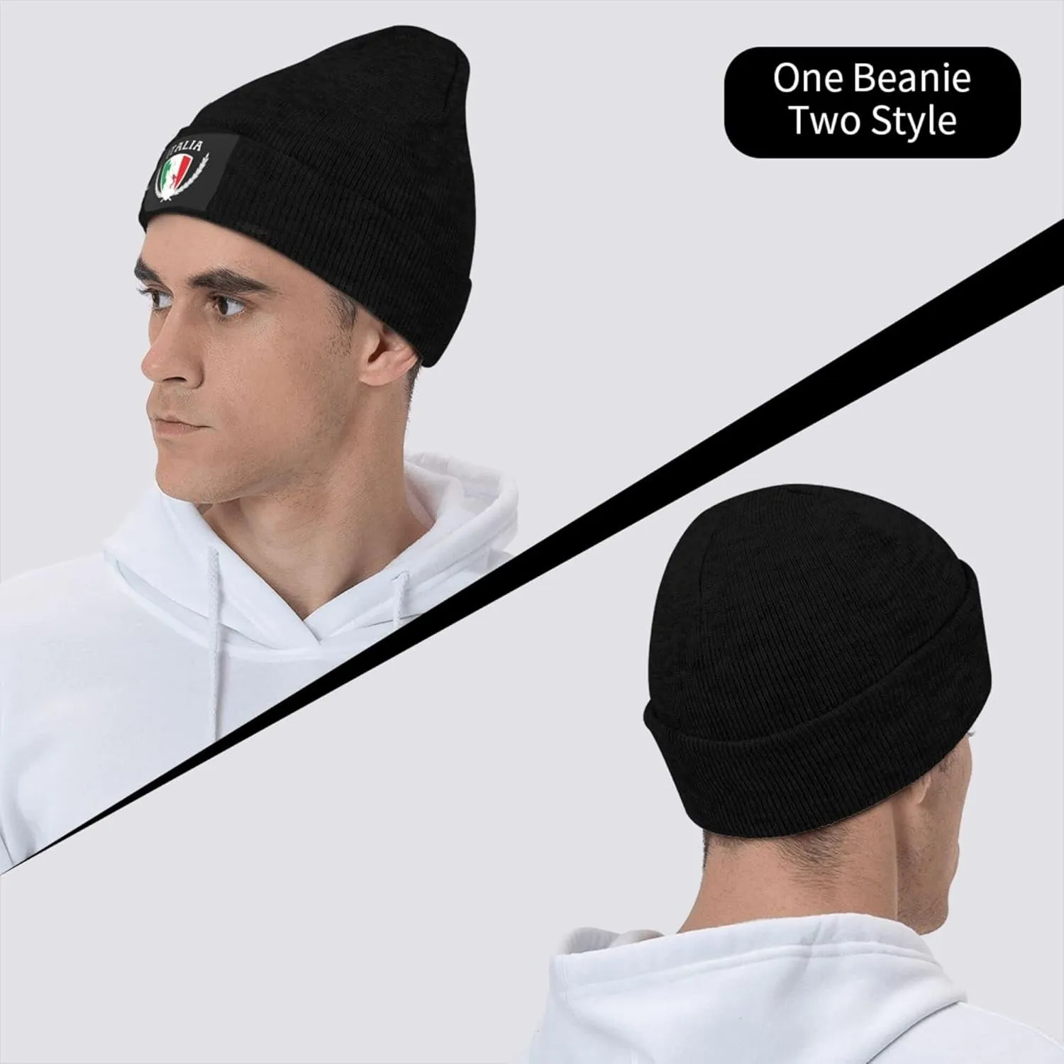 Italia Italy Italian Flag Knit Beanie Winter Hats for Men and Women Knitted Cuffed Skull Cap Acrylic Daily Beanie Hat