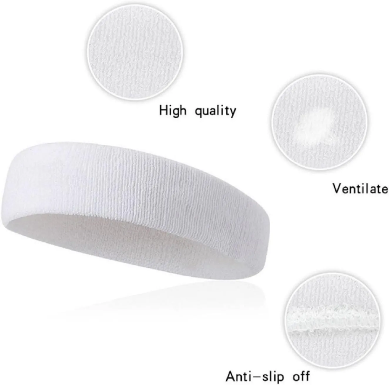Kenz Laurenz Sweatband Set Cotton Sports Headband Terry Cloth Wristband Moisture Wicking Sweat Absorbing Head Band Athletic Exercise Basketball Wrist Sweatbands and Headbands