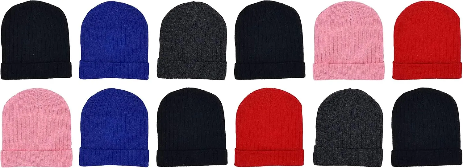 Kids Winter Beanies, 12 Pack Warm Cold Weather Hats Boys Girls Children