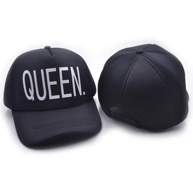 KING QUEEN Baseball Cap Print Men Women Polyester Mesh Summer Visor Snapback Caps White Black Couple Lover Hip Hop Sport Hats
