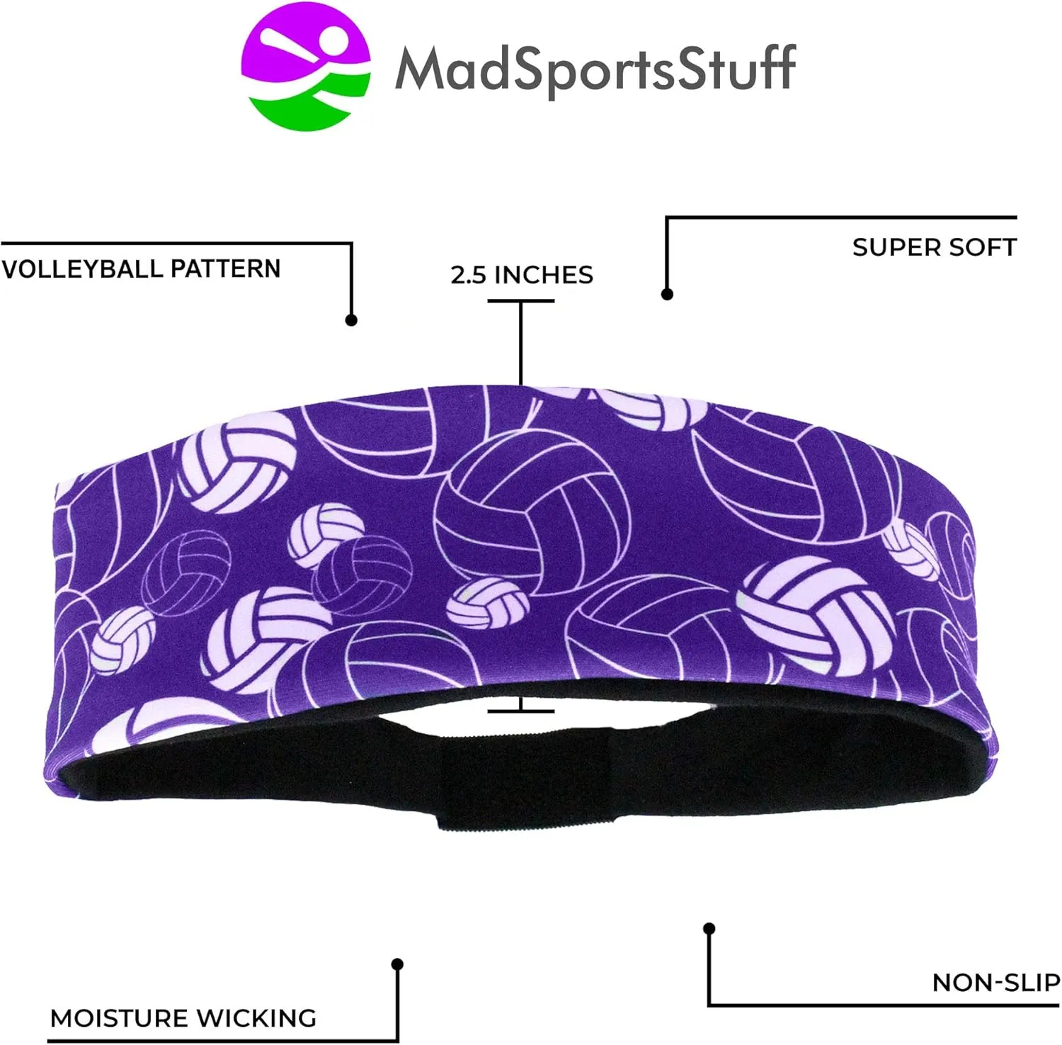 MadSportsStuff Crazy Volleyball Headband with Volleyball Logos
