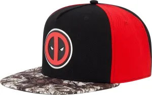 Marvel Deadpool Baseball Hat, Face Logo Adjustable Flat Brim Snapback Hat, Black, One Size