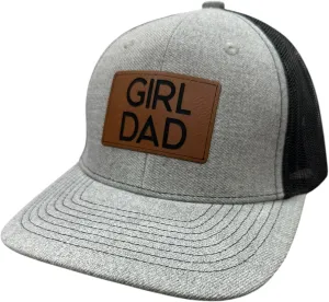 Mens Dad Hat, Gift for Dad, Gray Baseball Cap, Dad Trucker Hat, BR Rect Leather Patch Hat