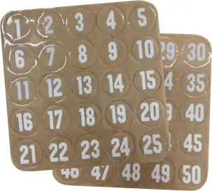 Number Decals for Helmets (Football, Lacrosse, Baseball, Softball, Hockey) 1-50, 50 Stickers (White)