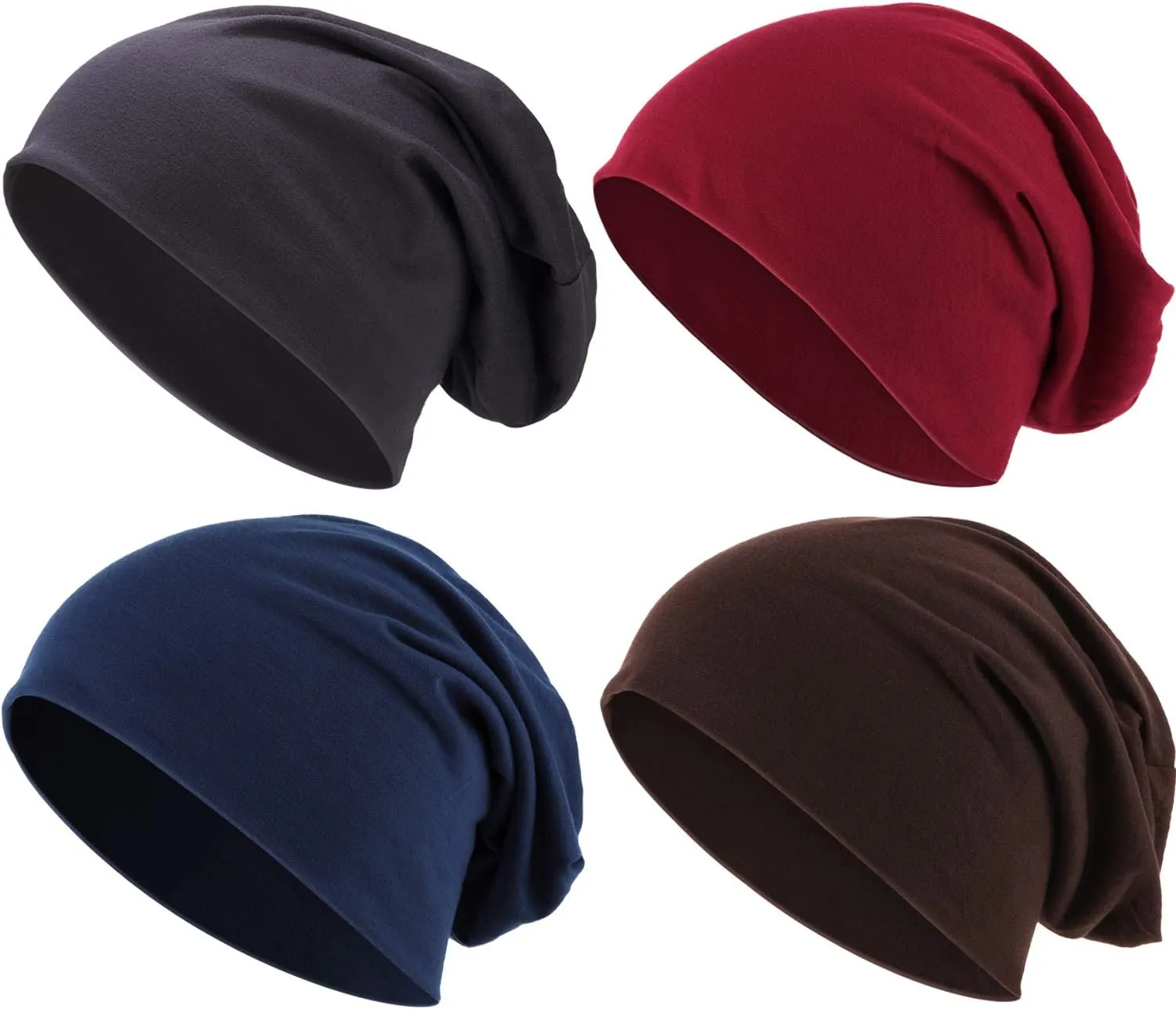 Outus 4 Pieces Thin Knit Slouchy Cap Beanies Hat Unisex Hip-Hop Sleep Cap Dwarf Hat