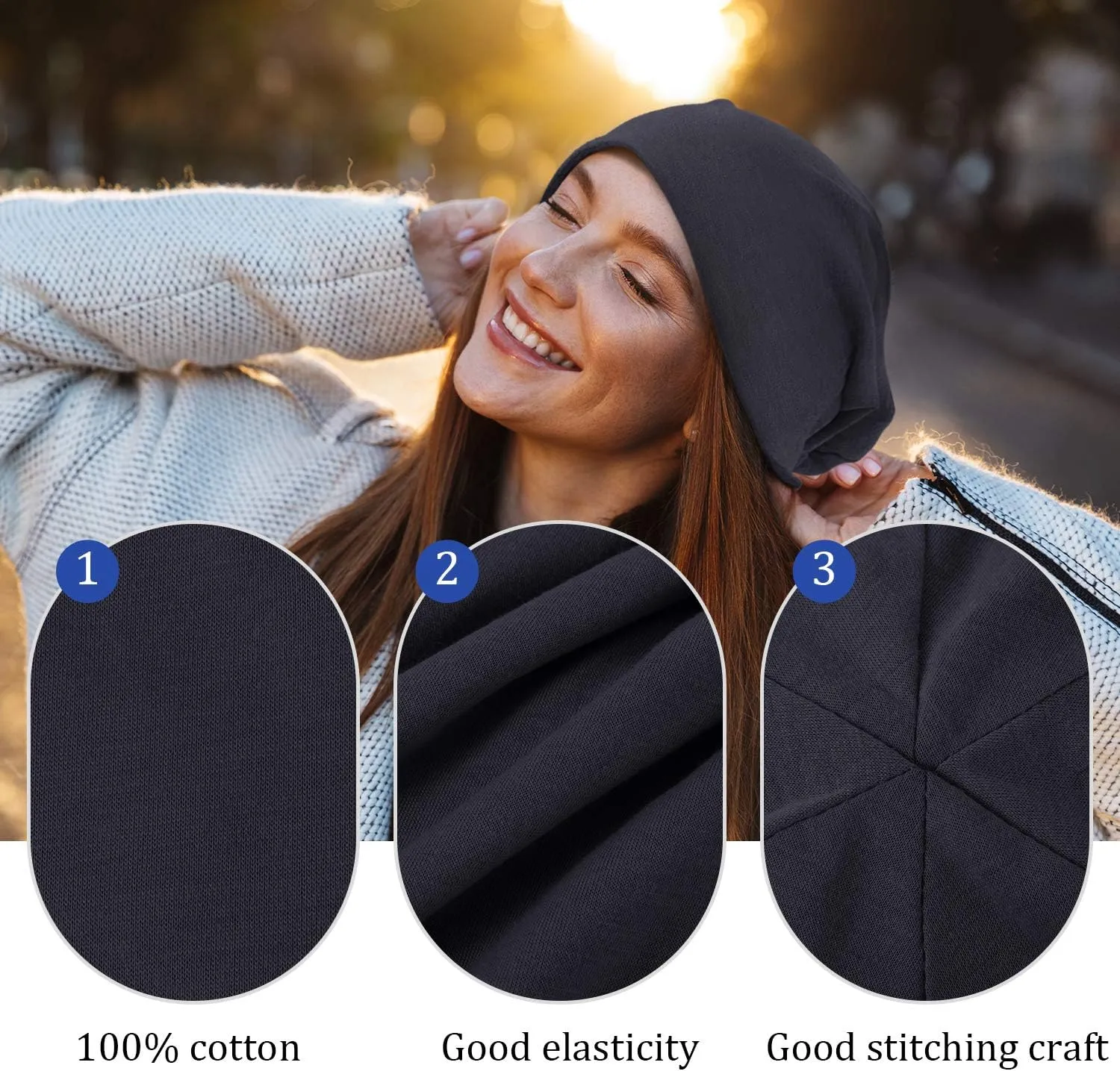Outus 4 Pieces Thin Knit Slouchy Cap Beanies Hat Unisex Hip-Hop Sleep Cap Dwarf Hat