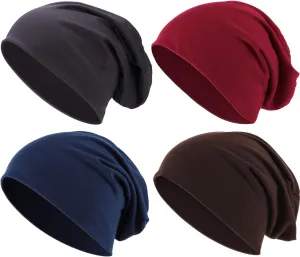 Outus 4 Pieces Thin Knit Slouchy Cap Beanies Hat Unisex Hip-Hop Sleep Cap Dwarf Hat