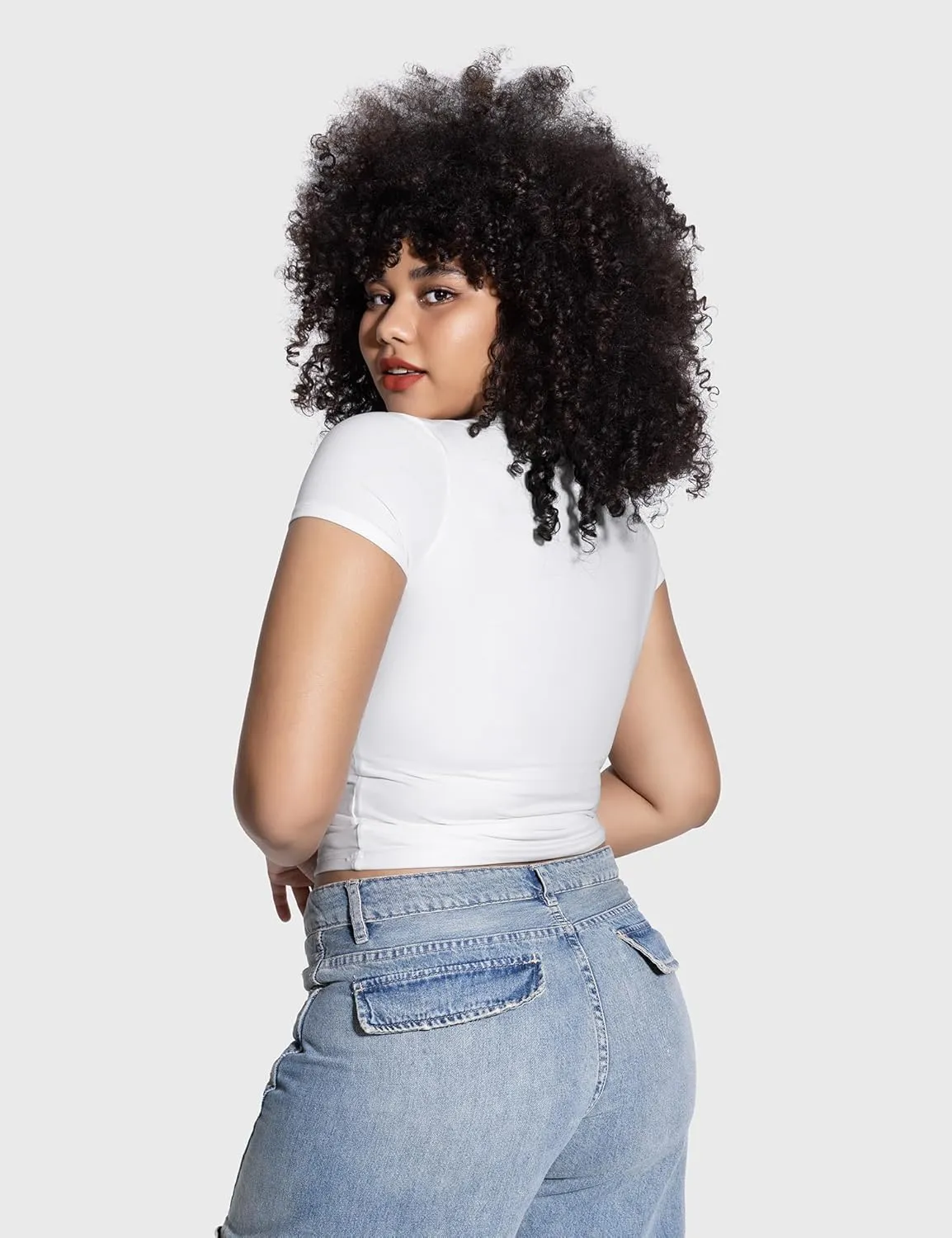 PUMIEY Women's Crew Neck Short Sleeve Tops Double Lined Slim Fit T Shirts Basic Tee Smoke Cloud Pro Collection